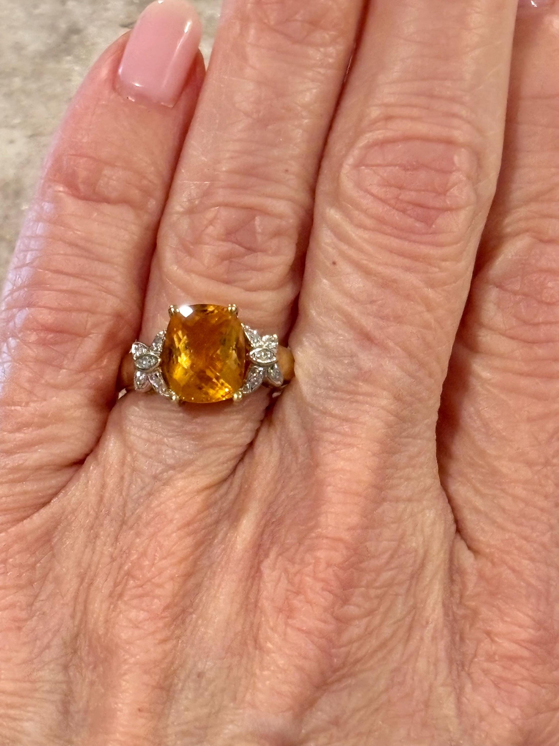 Vintage Citrine Diamond Accents Ring 10K