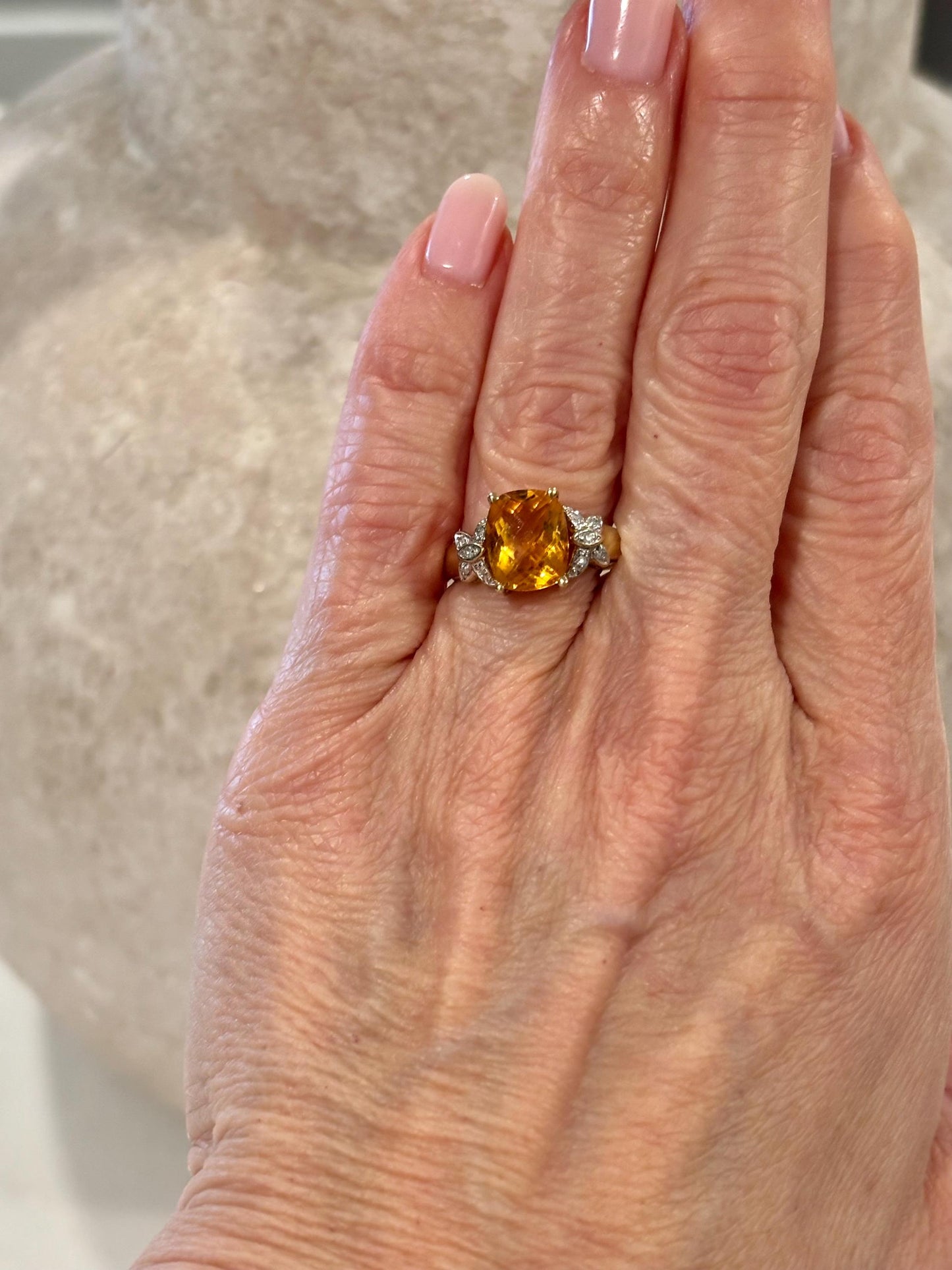 Vintage Citrine Diamond Accents Ring 10K