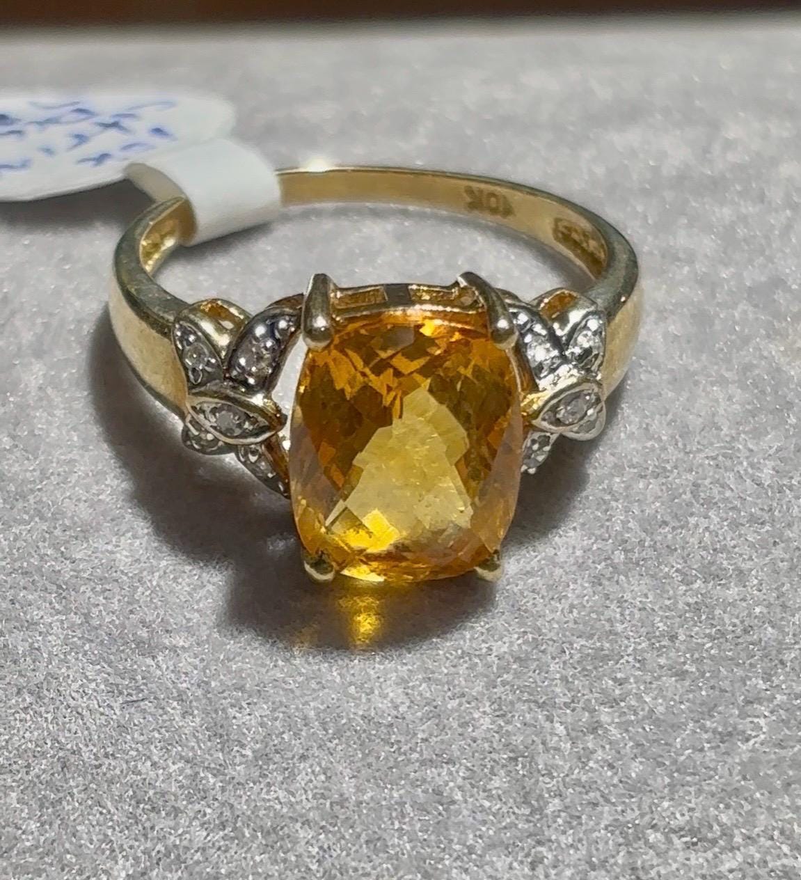 Vintage Citrine Diamond Accents Ring 10K