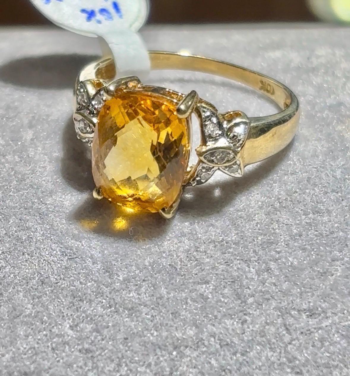 Vintage Citrine Diamond Accents Ring 10K
