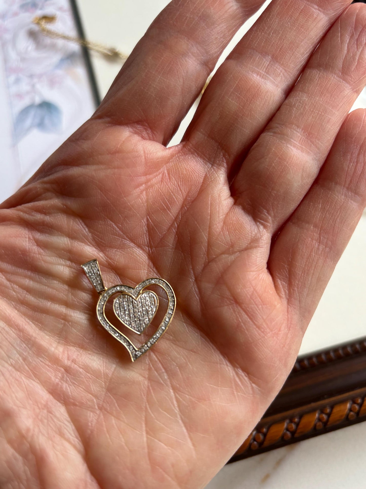 Vintage Diamond Heart Pendant 14k