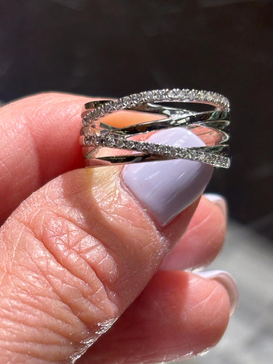 Vintage Diamond Multi Band Crossover Ring 14K Vintage