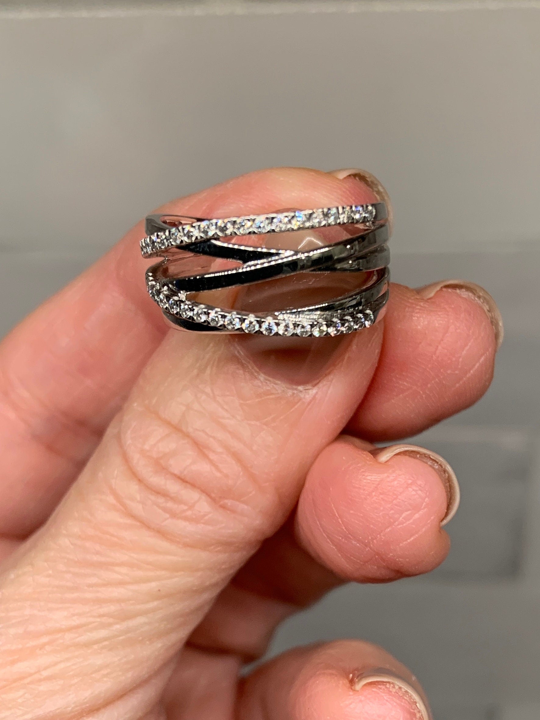 Vintage Diamond Multi Band Crossover Ring 14K Vintage