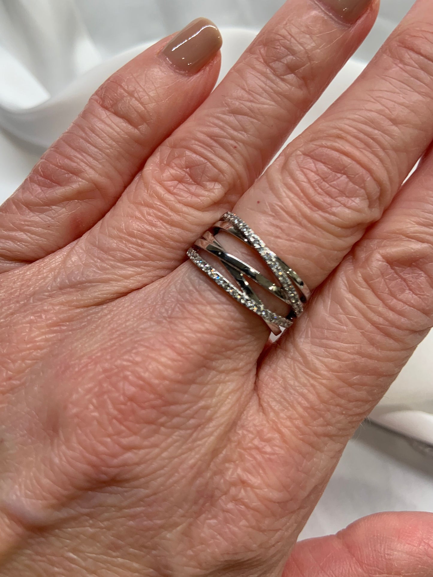 Vintage Diamond Multi Band Crossover Ring 14K Vintage
