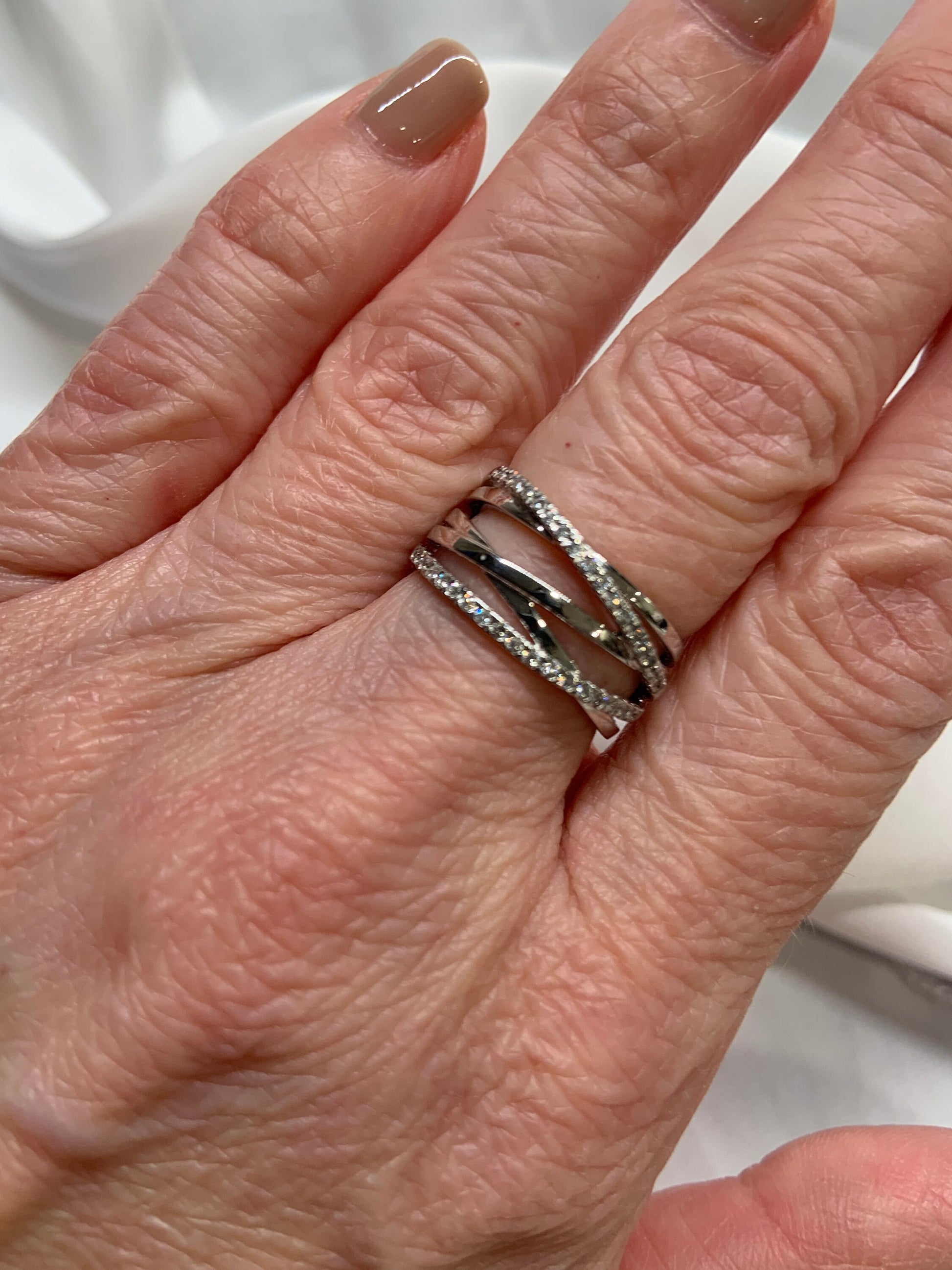 Vintage Diamond Multi Band Crossover Ring 14K Vintage
