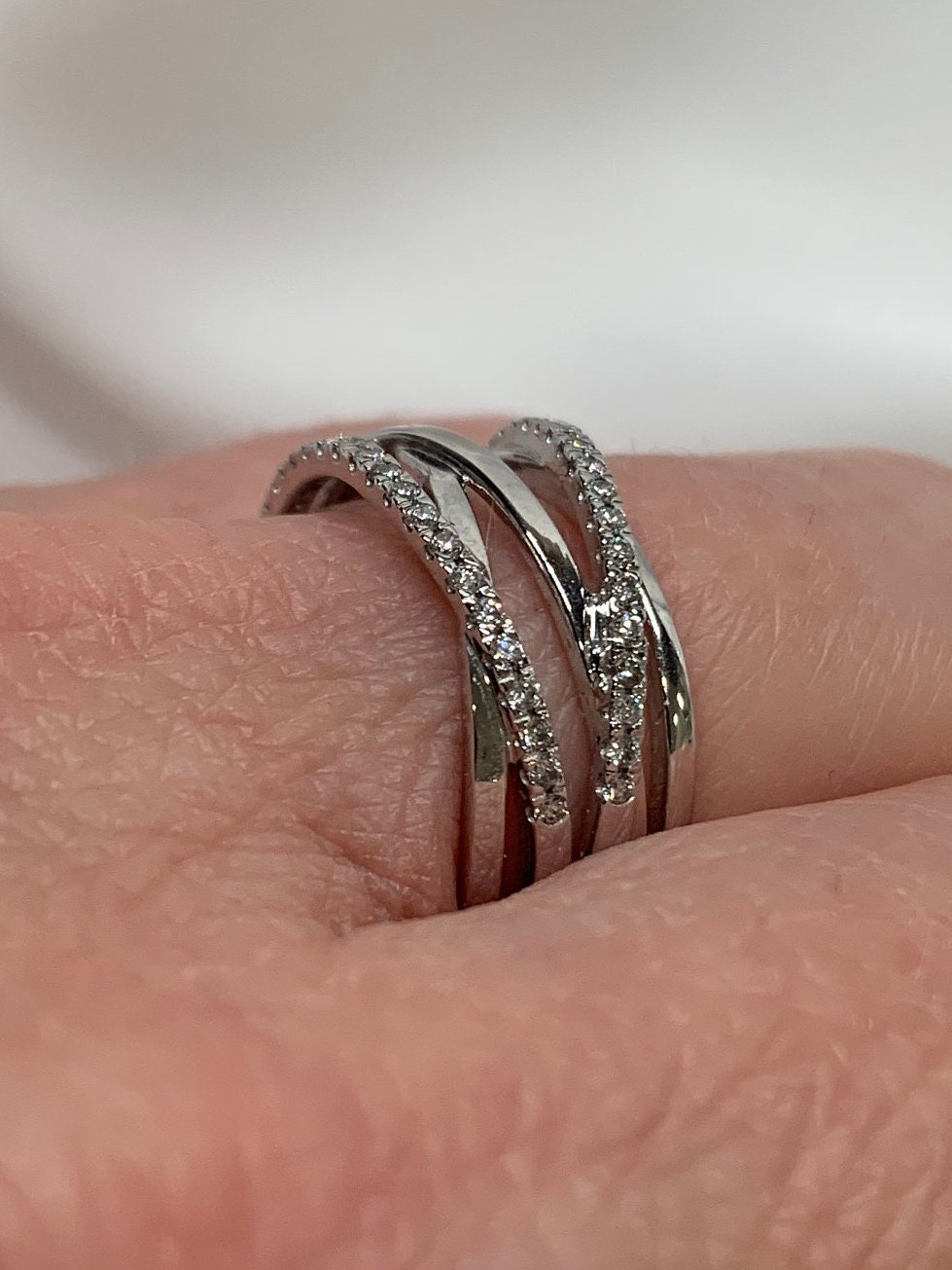 Vintage Diamond Multi Band Crossover Ring 14K Vintage