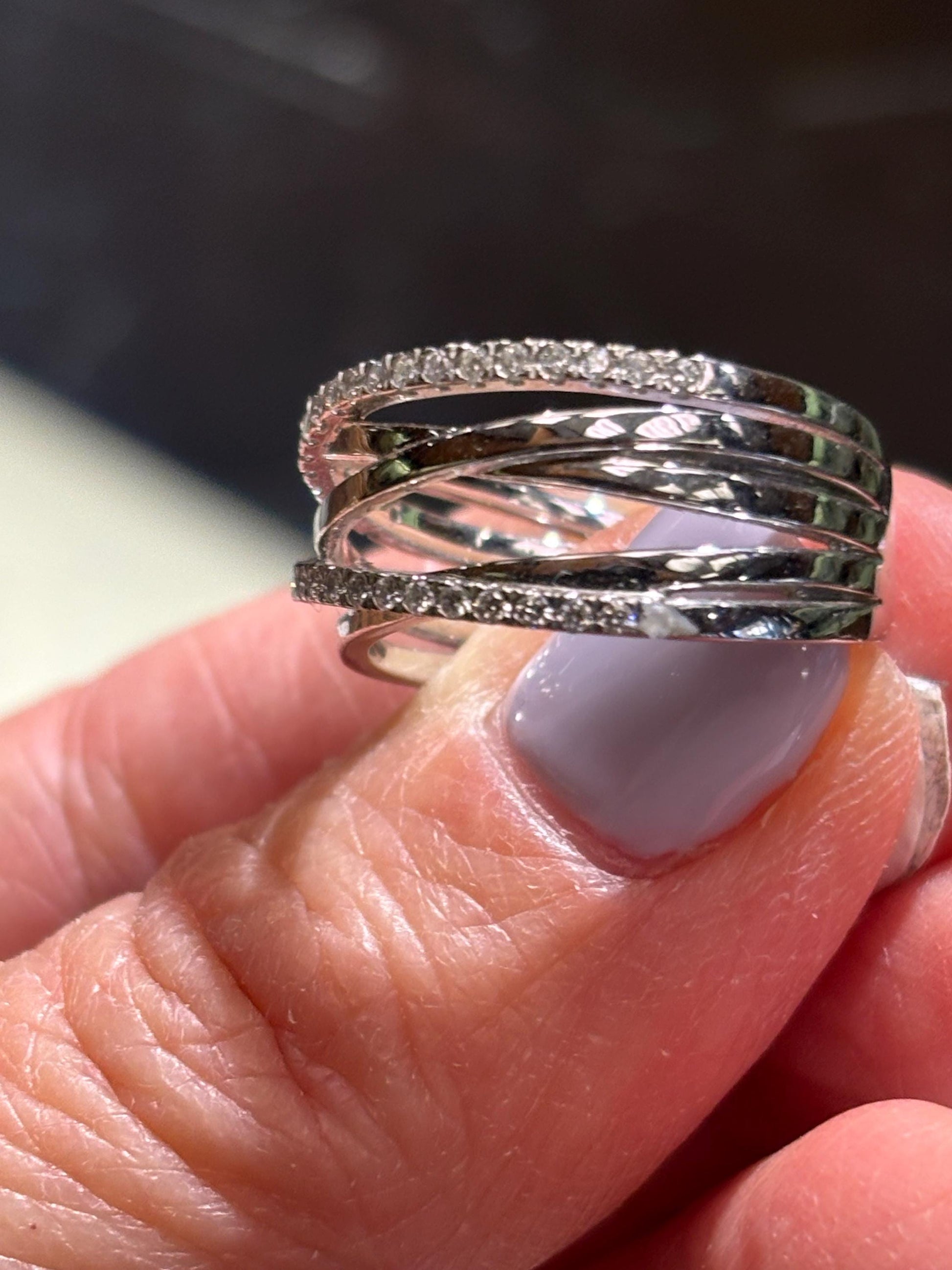 Vintage Diamond Multi Band Crossover Ring 14K Vintage
