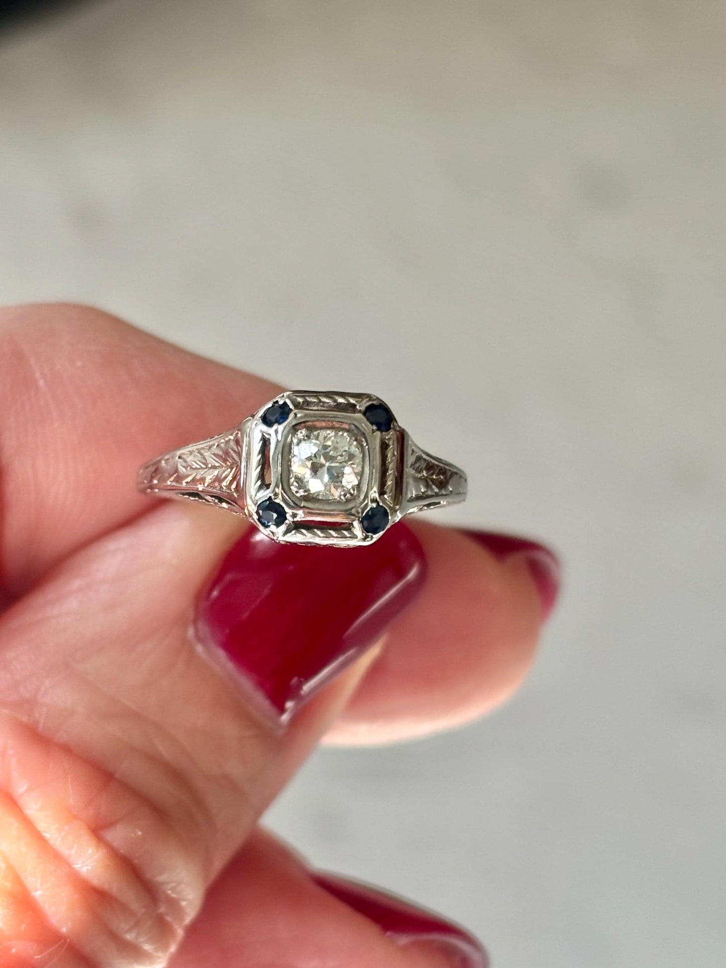 Vintage Diamond Sapphire Accent Ring 18K