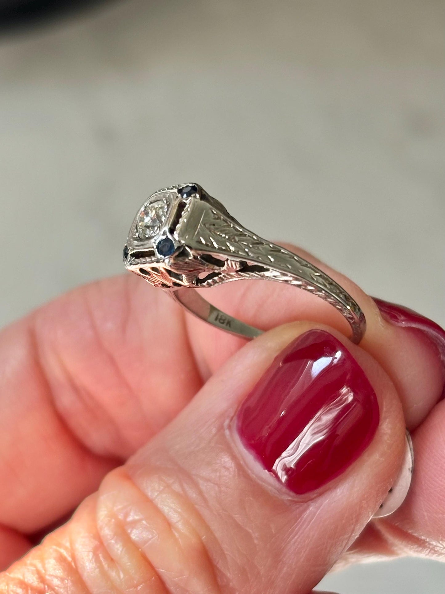 Vintage Diamond Sapphire Accent Ring 18K