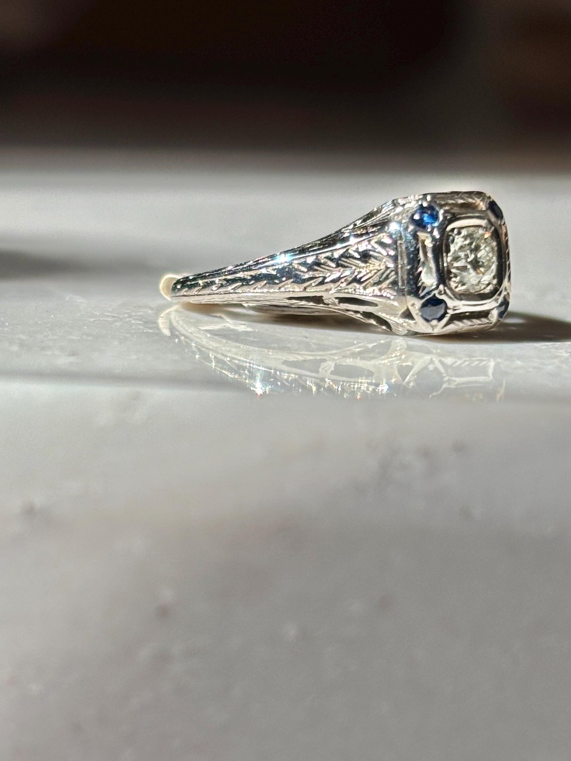 Vintage Diamond Sapphire Accent Ring 18K