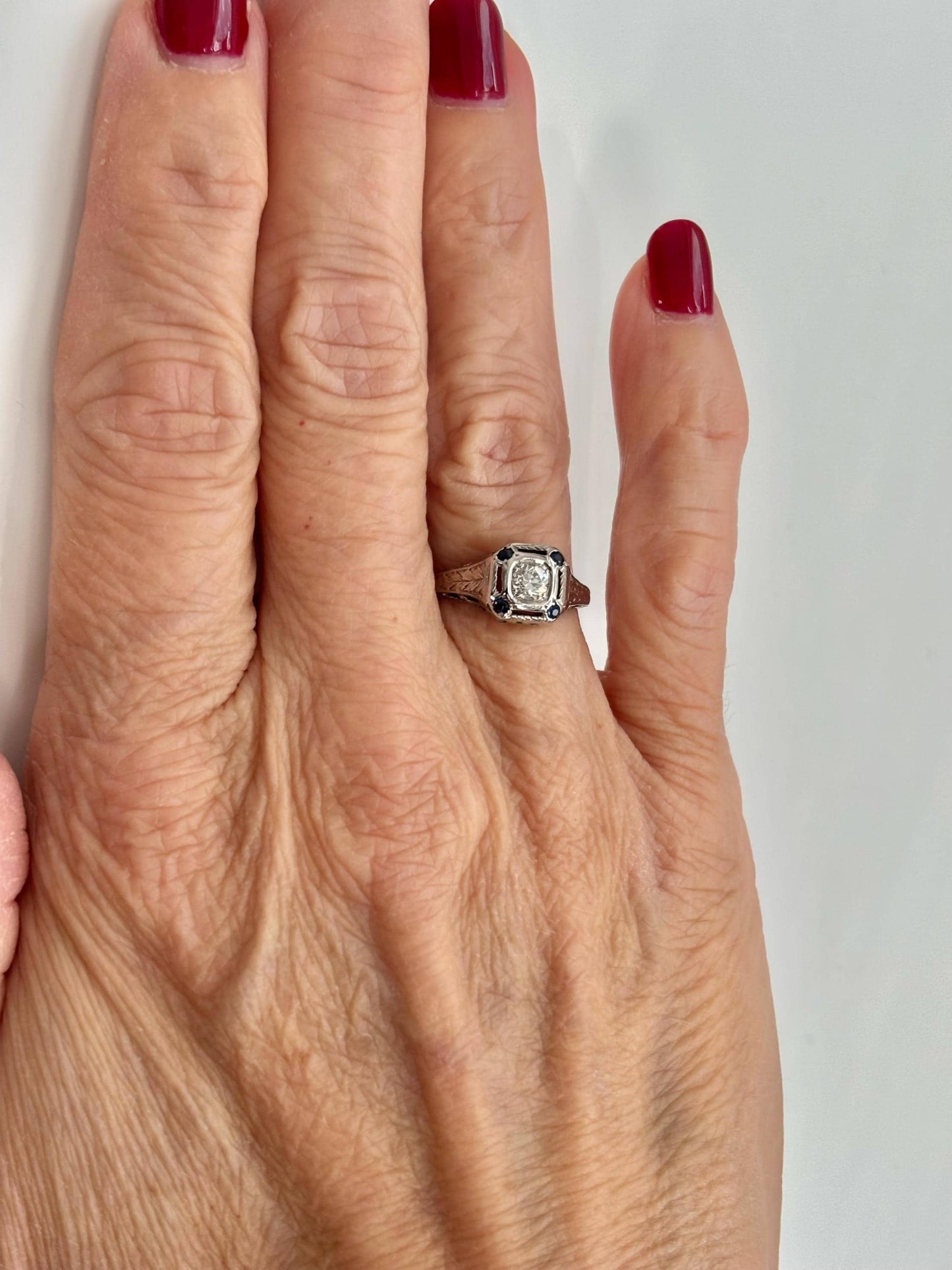 Vintage Diamond Sapphire Accent Ring 18K