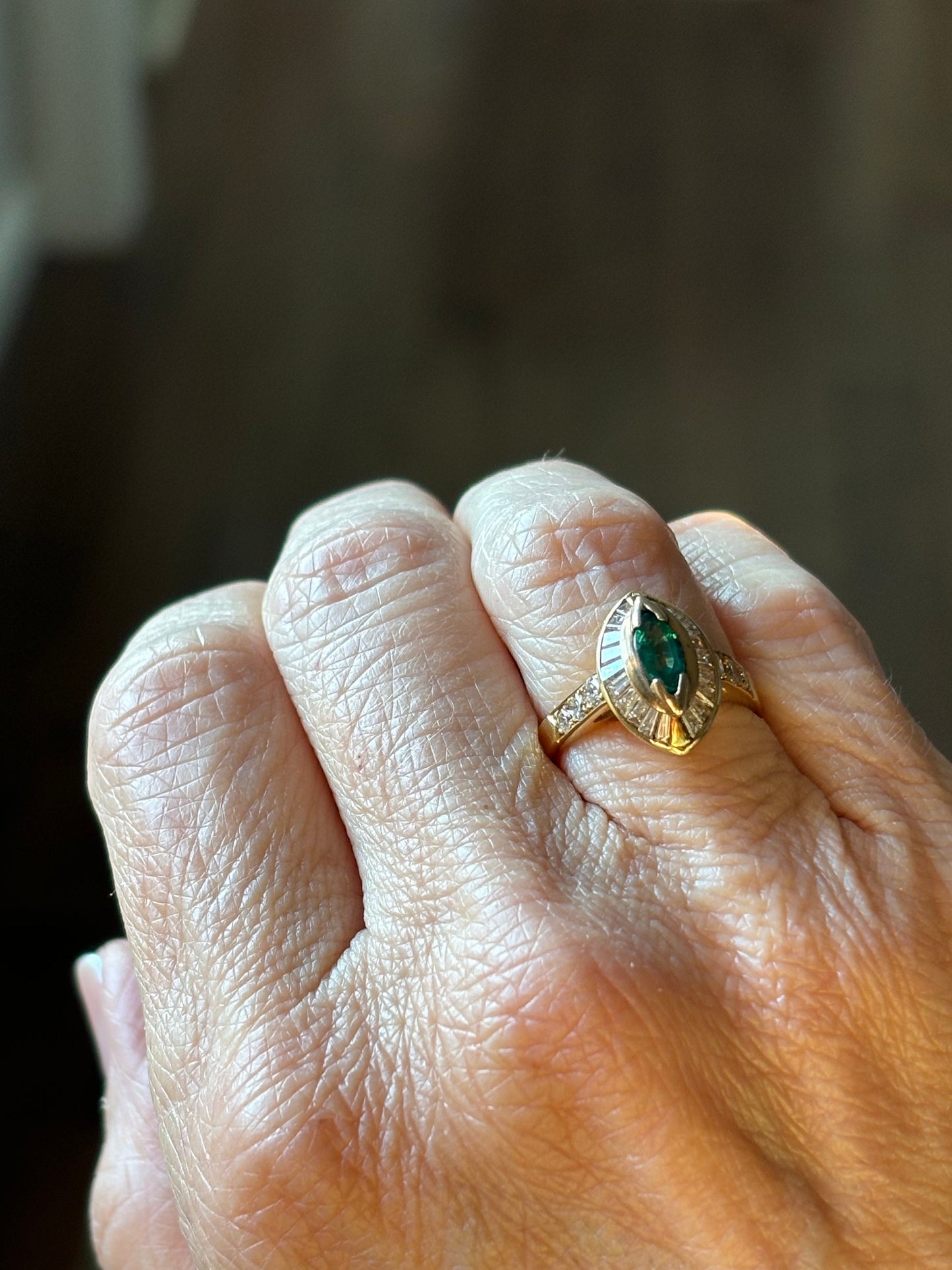 Vintage Emerald & Diamond baguette 18k  Ring