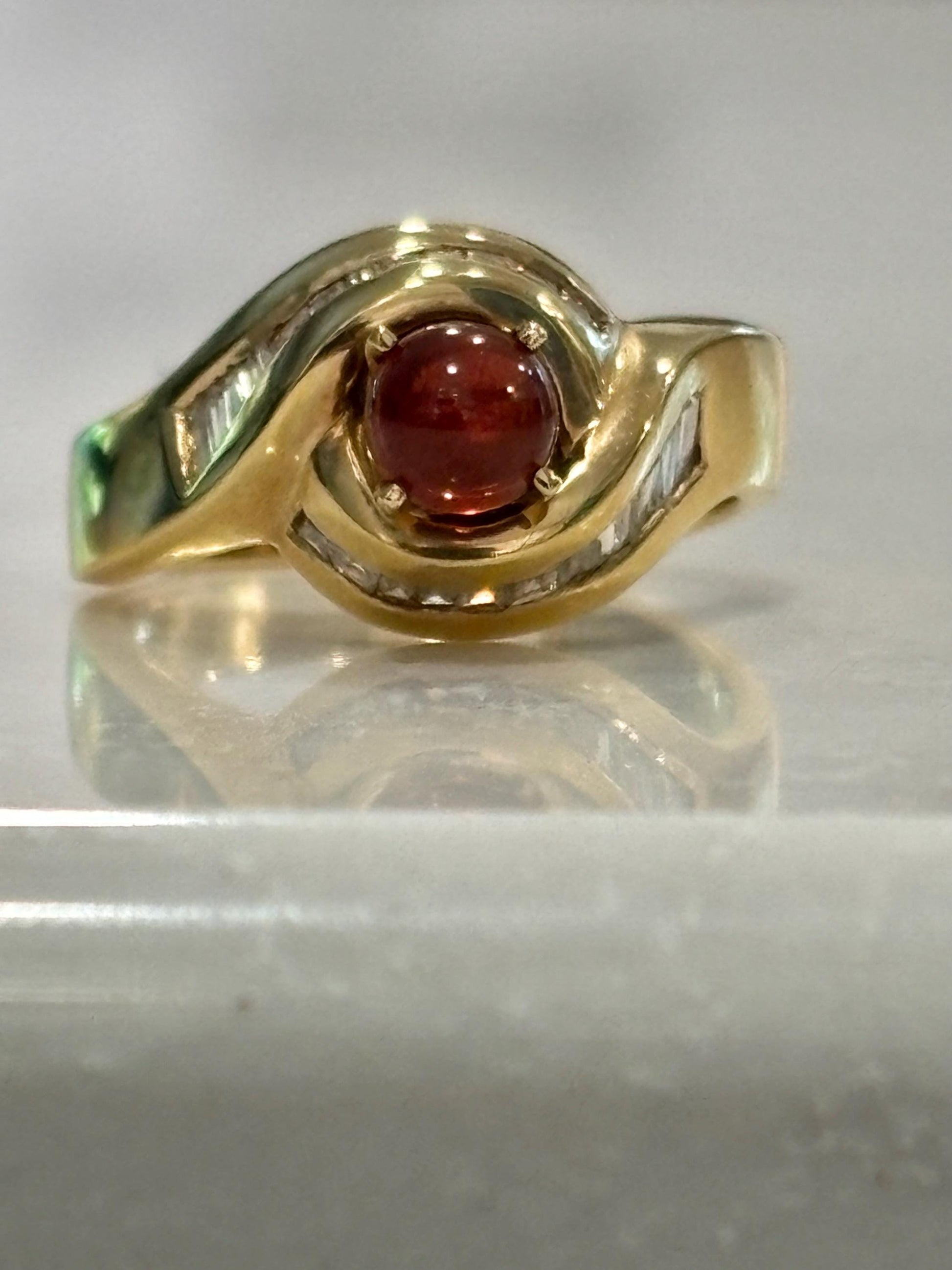 Vintage Garnet  Diamond Baguette accents 14k