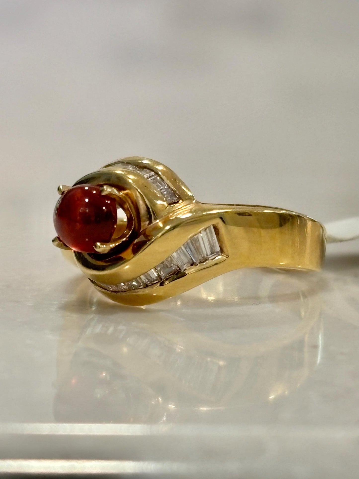 Vintage Garnet  Diamond Baguette accents 14k