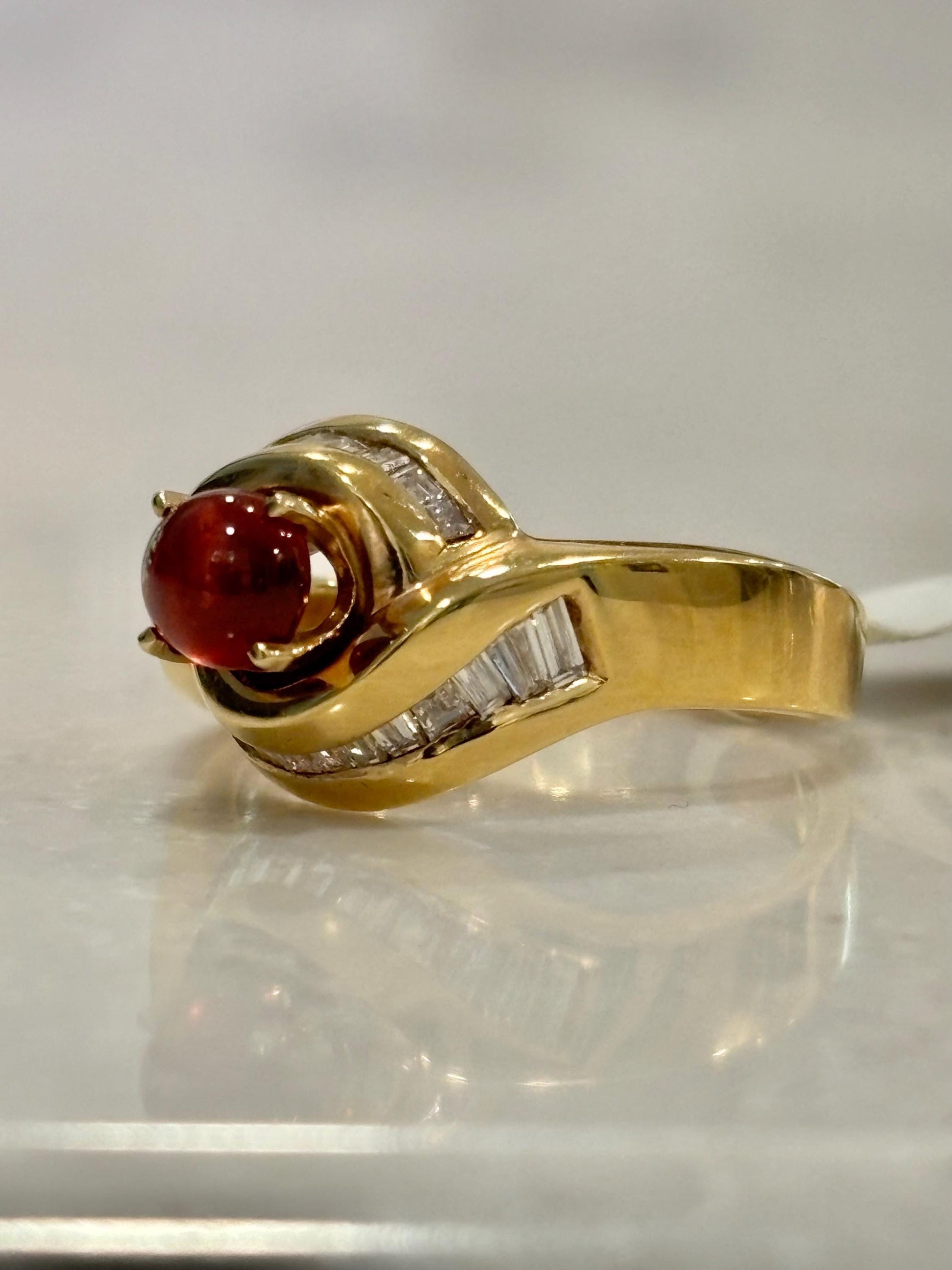 Vintage Garnet  Diamond Baguette accents 14k