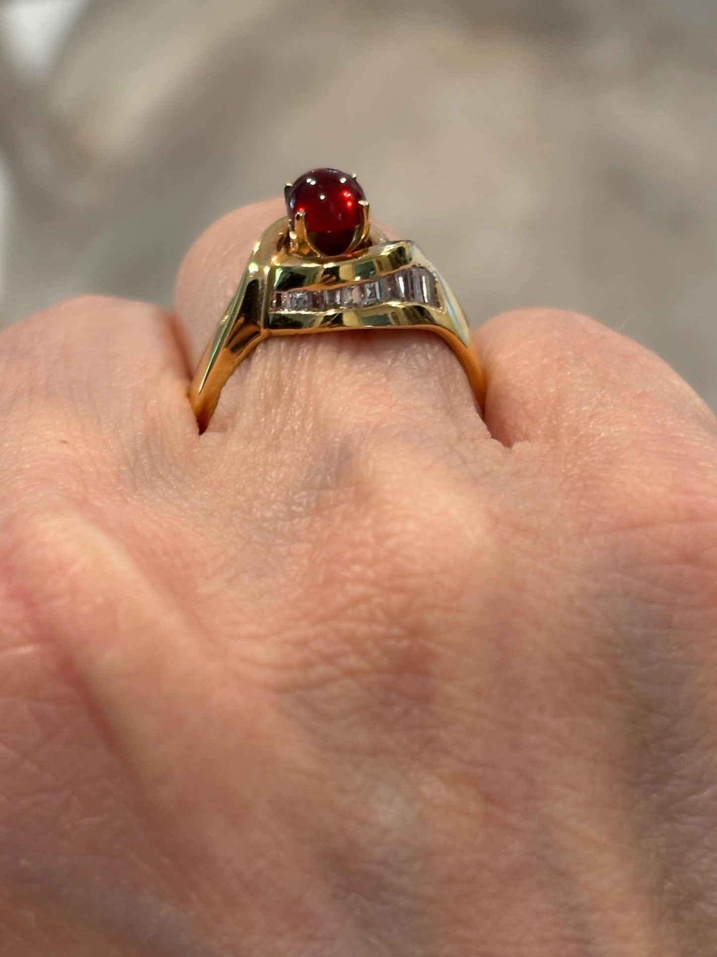 Vintage Garnet  Diamond Baguette accents 14k