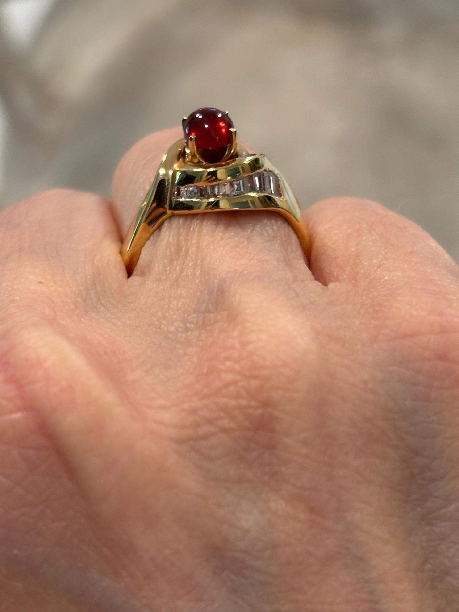 Vintage Garnet  Diamond Baguette accents 14k