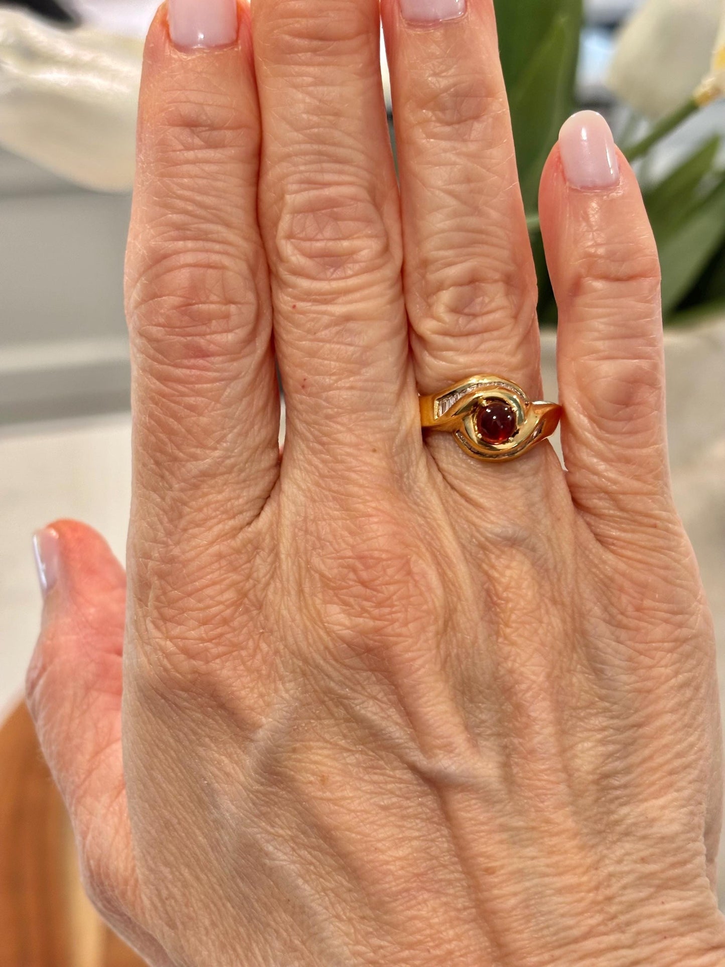 Vintage Garnet  Diamond Baguette accents 14k
