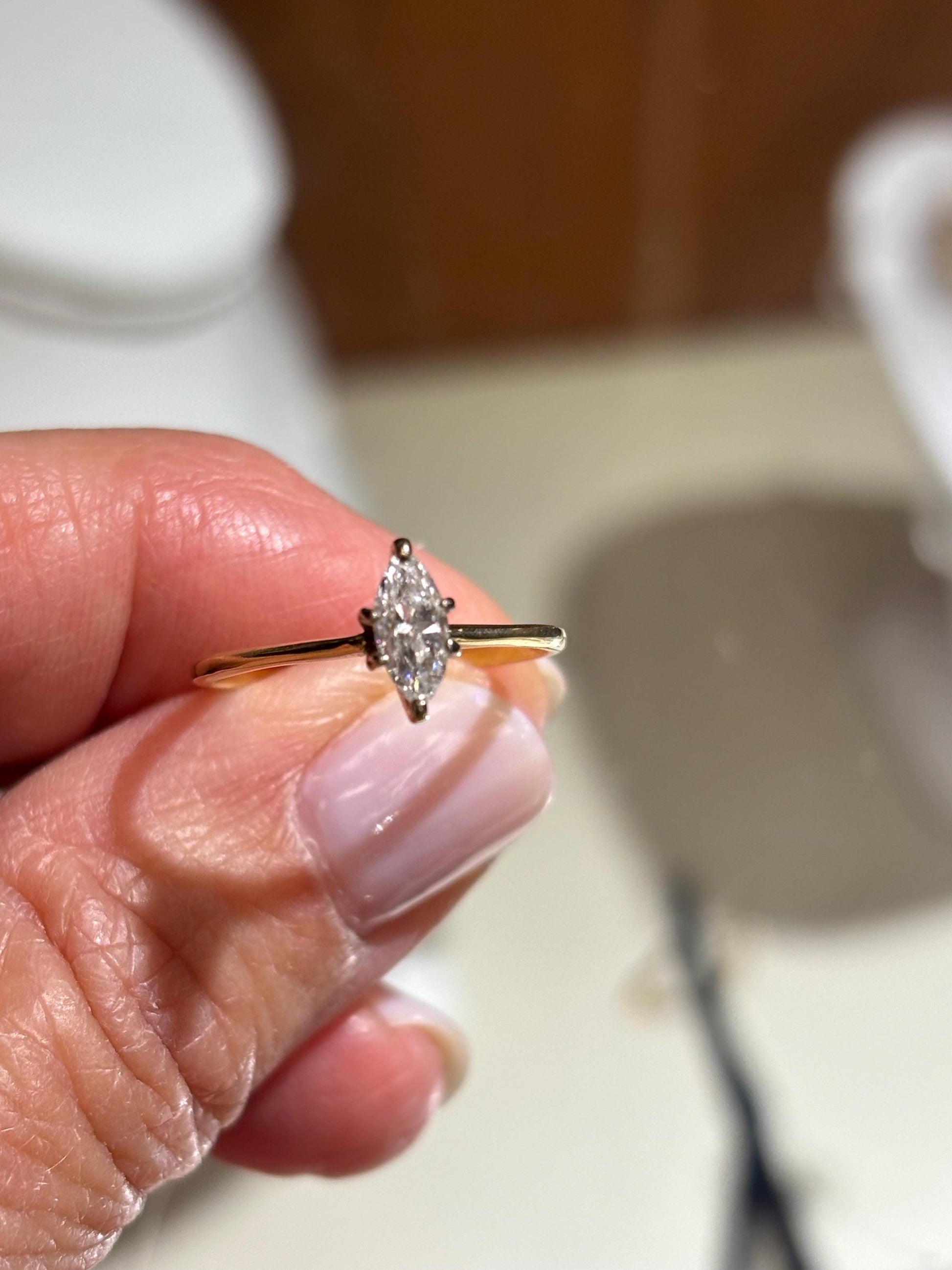 Vintage Marquise Diamond Engagement Ring 14K