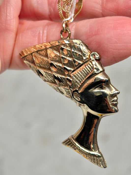 Vintage Nefertiti Large Pendant 10k