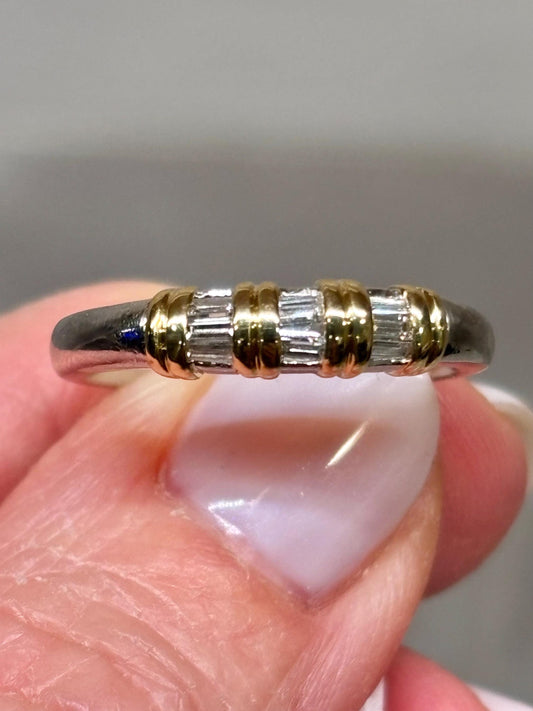 Vintage Platinum & 18K Yellow Gold Baguette Diamond Band Ring