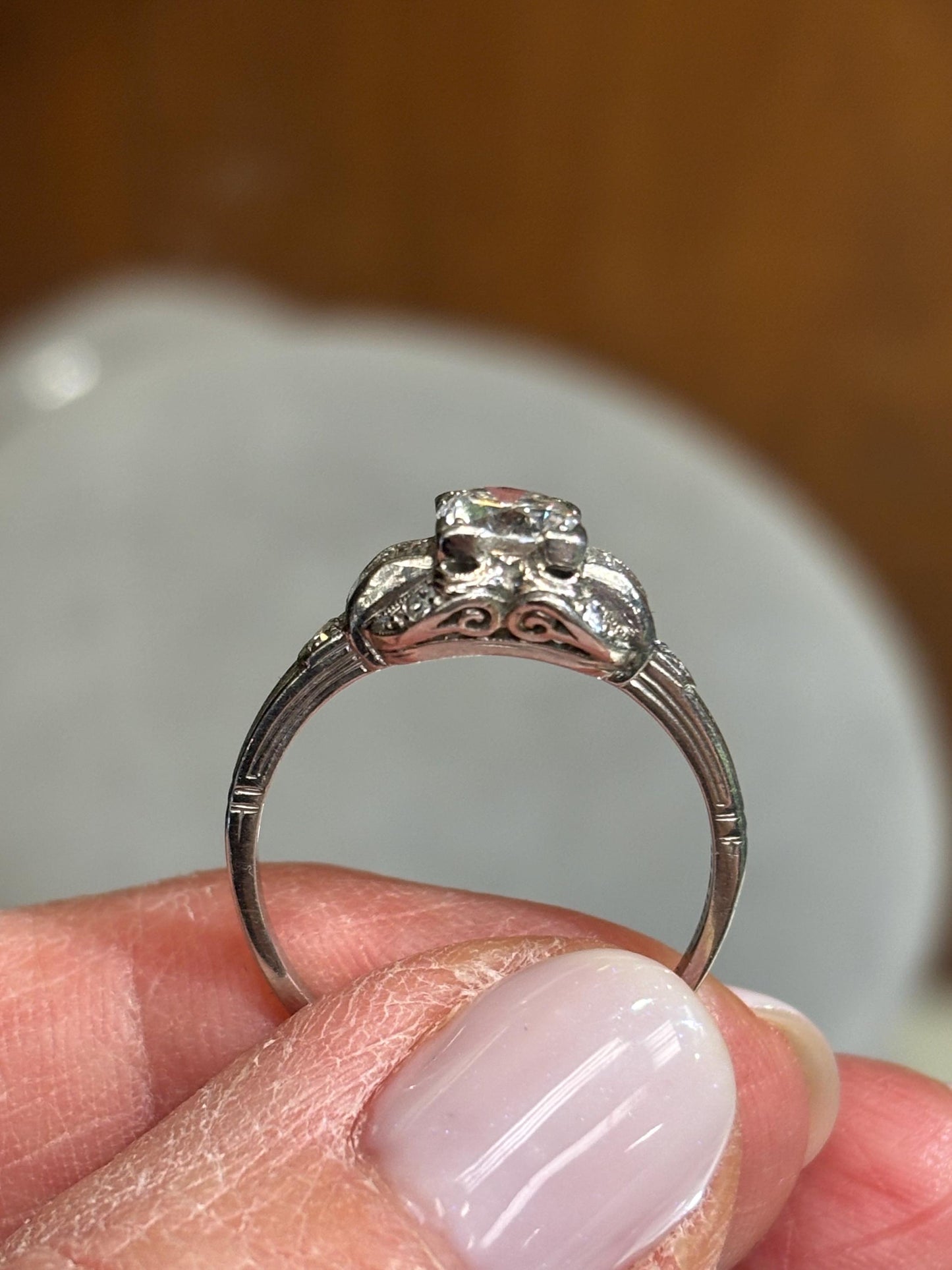 Vintage Platinum 1920’s Diamond  Engagement Ring