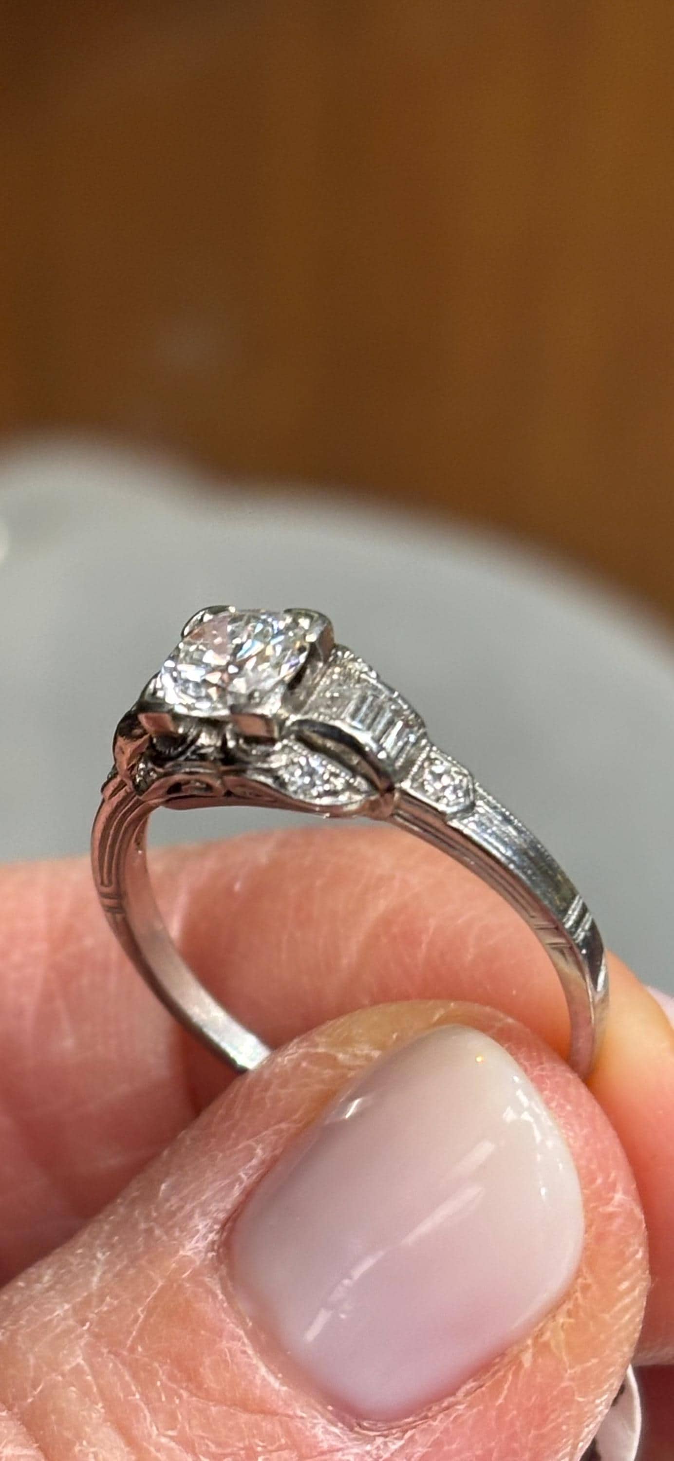 Vintage Platinum 1920’s Diamond  Engagement Ring