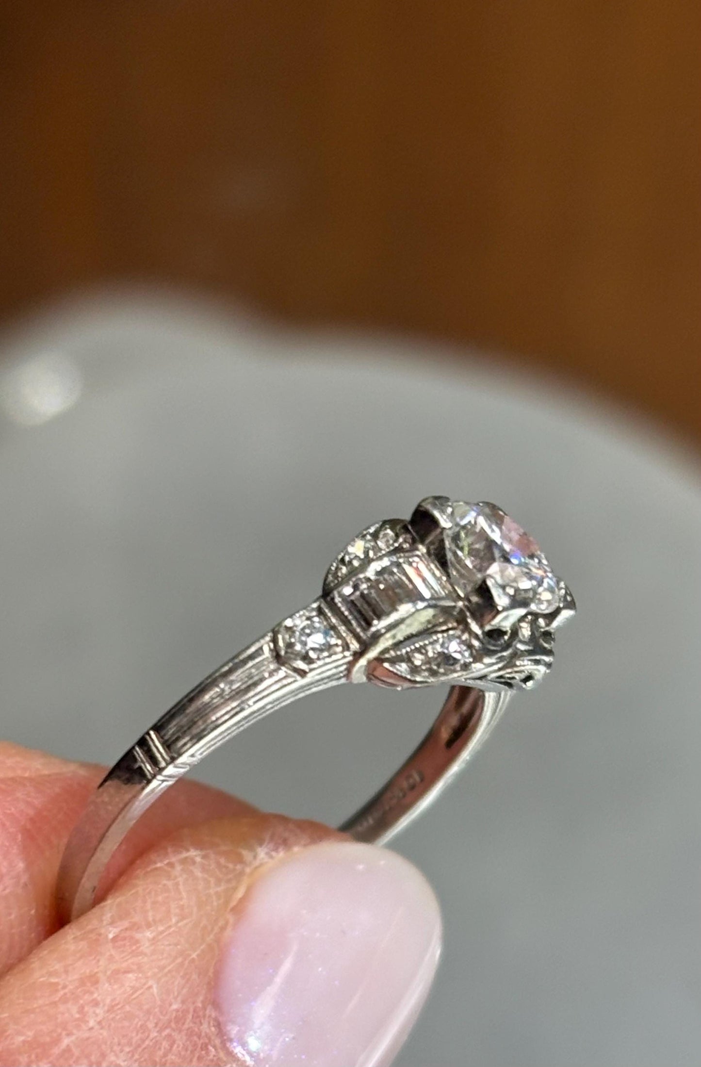 Vintage Platinum 1920’s Diamond  Engagement Ring