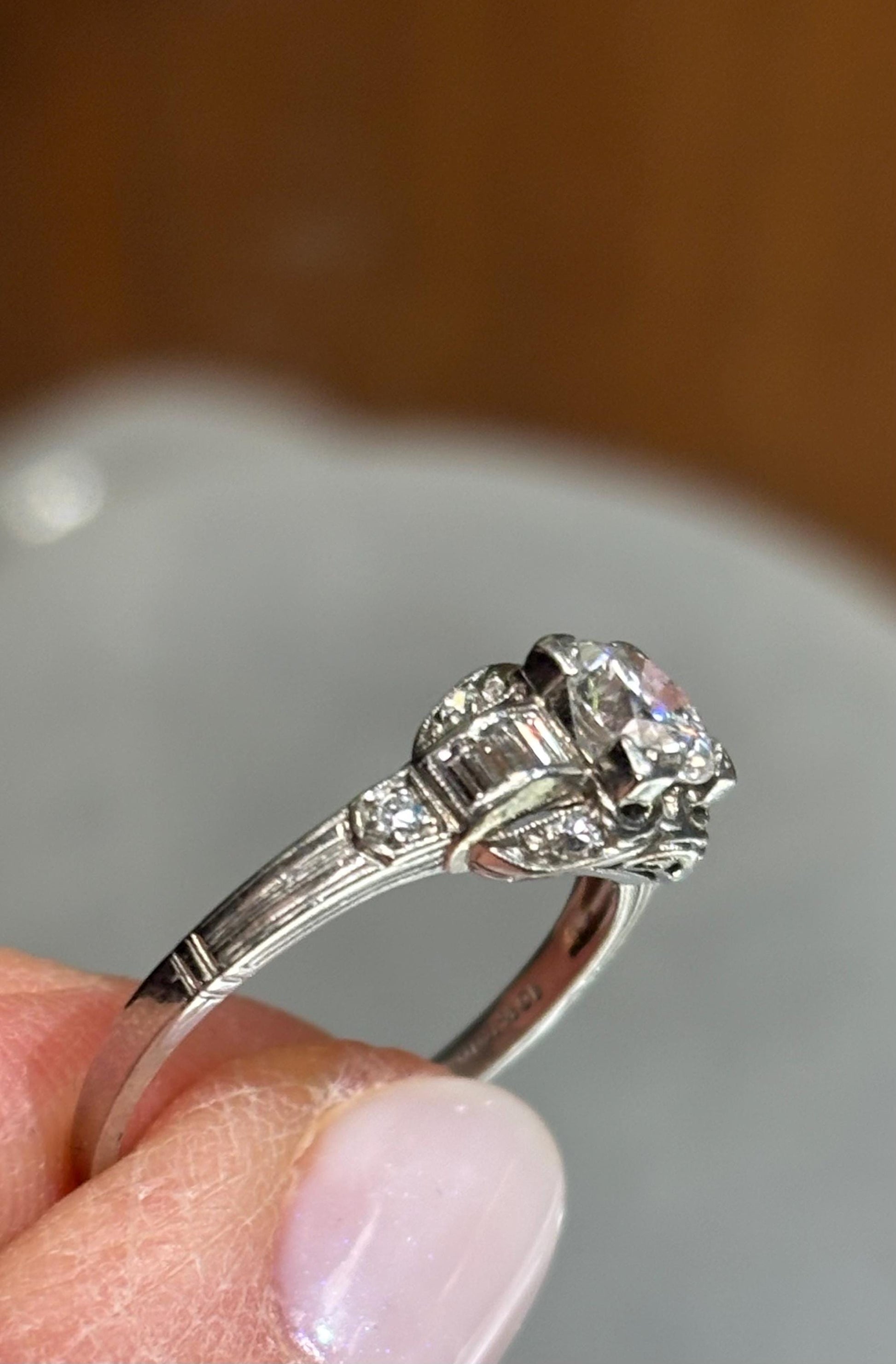 Vintage Platinum 1920’s Diamond  Engagement Ring