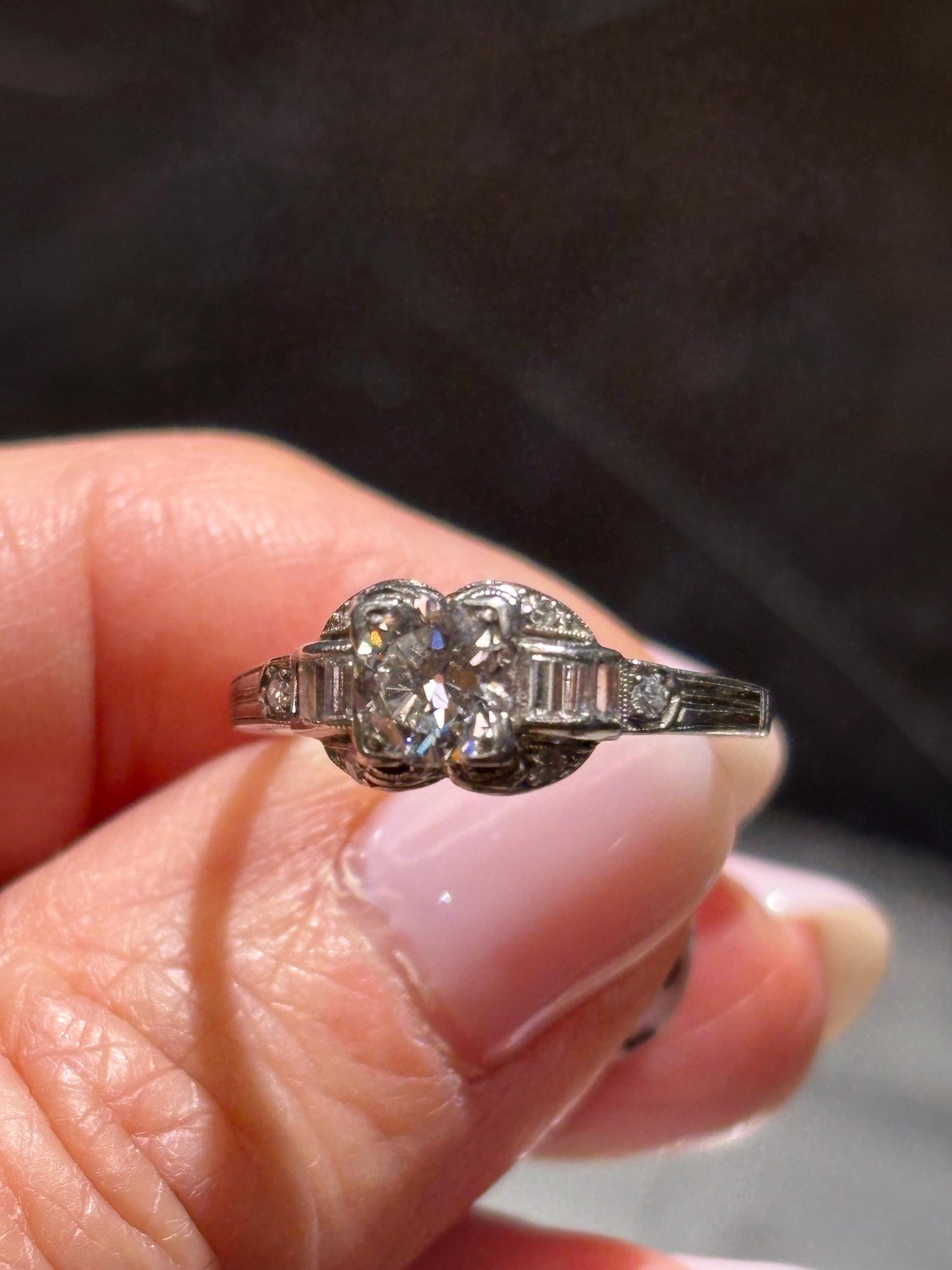 Vintage Platinum 1920’s Diamond  Engagement Ring
