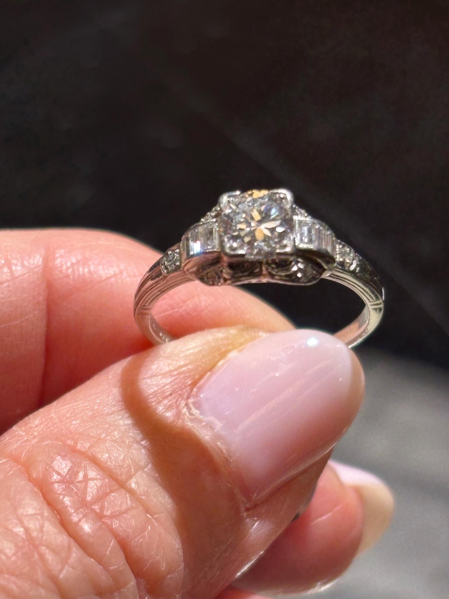 Vintage Platinum 1920’s Diamond  Engagement Ring
