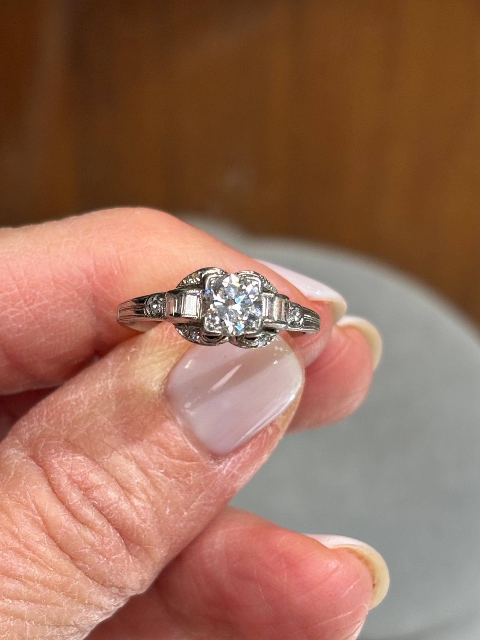 Vintage Platinum 1920’s Diamond  Engagement Ring