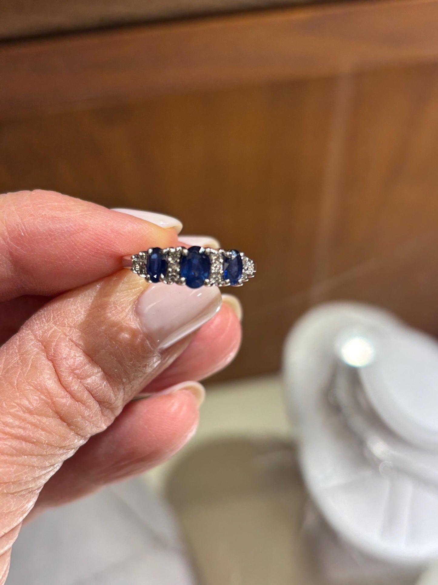 Vintage Sapphire & Diamond Band Ring in 14k White Gold