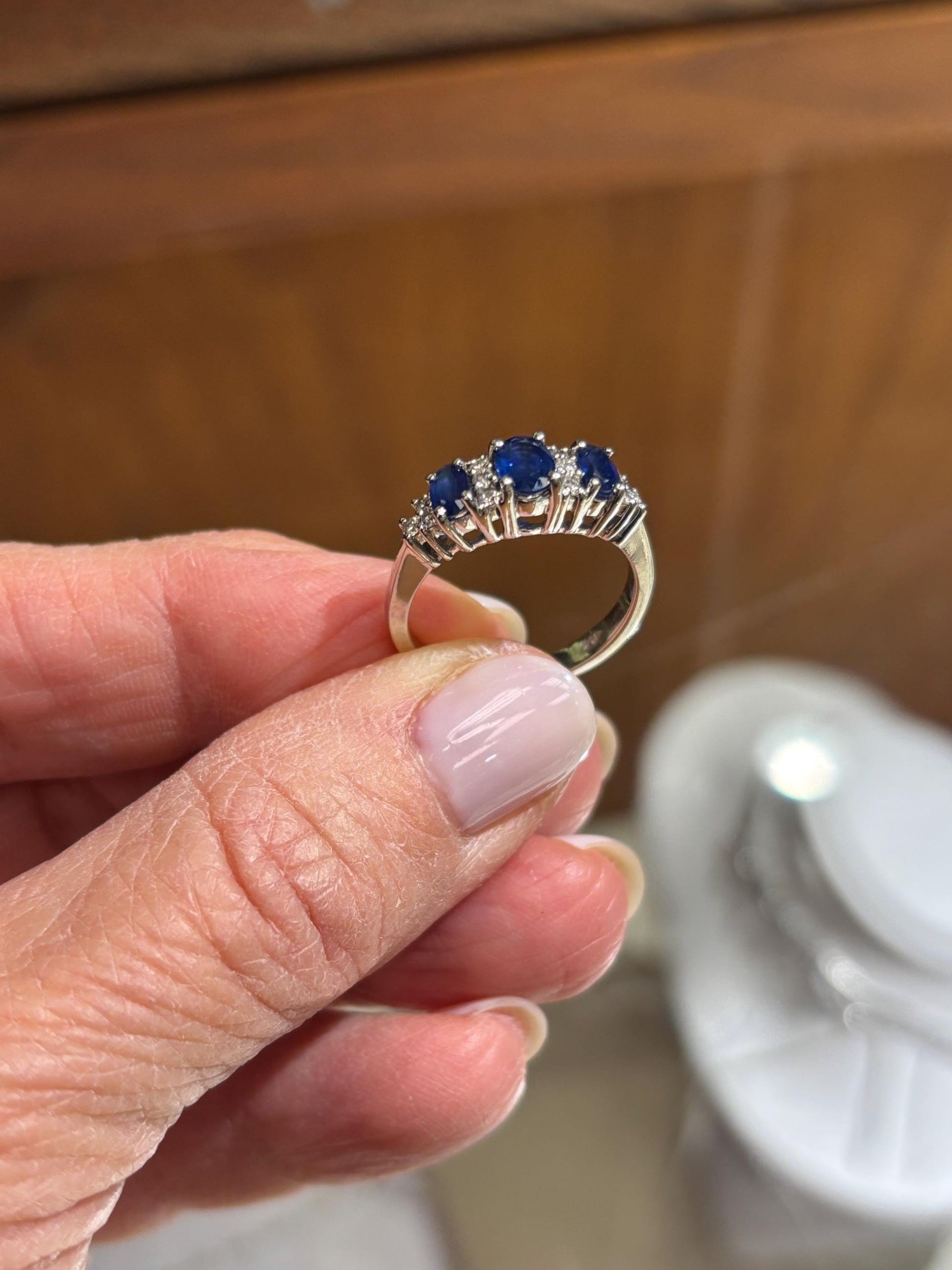 Vintage Sapphire & Diamond Band Ring in 14k White Gold