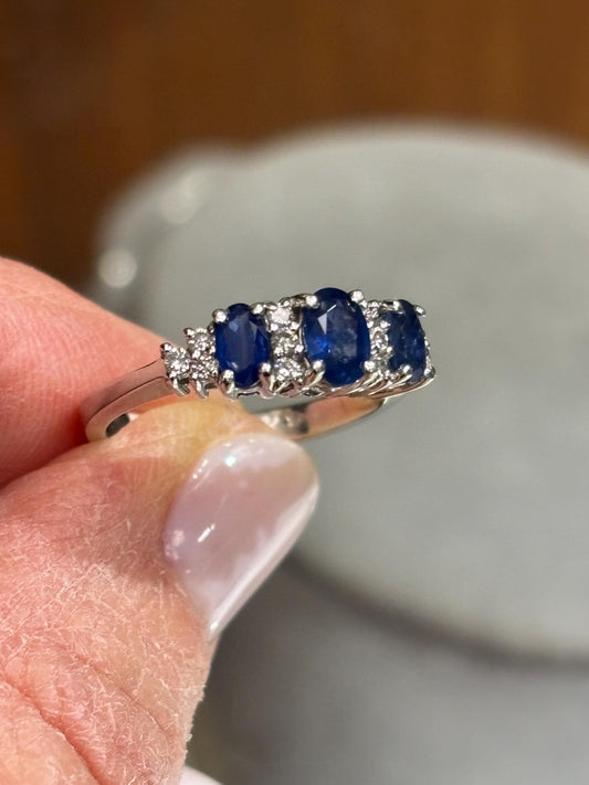 Vintage Sapphire & Diamond Band Ring in 14k White Gold
