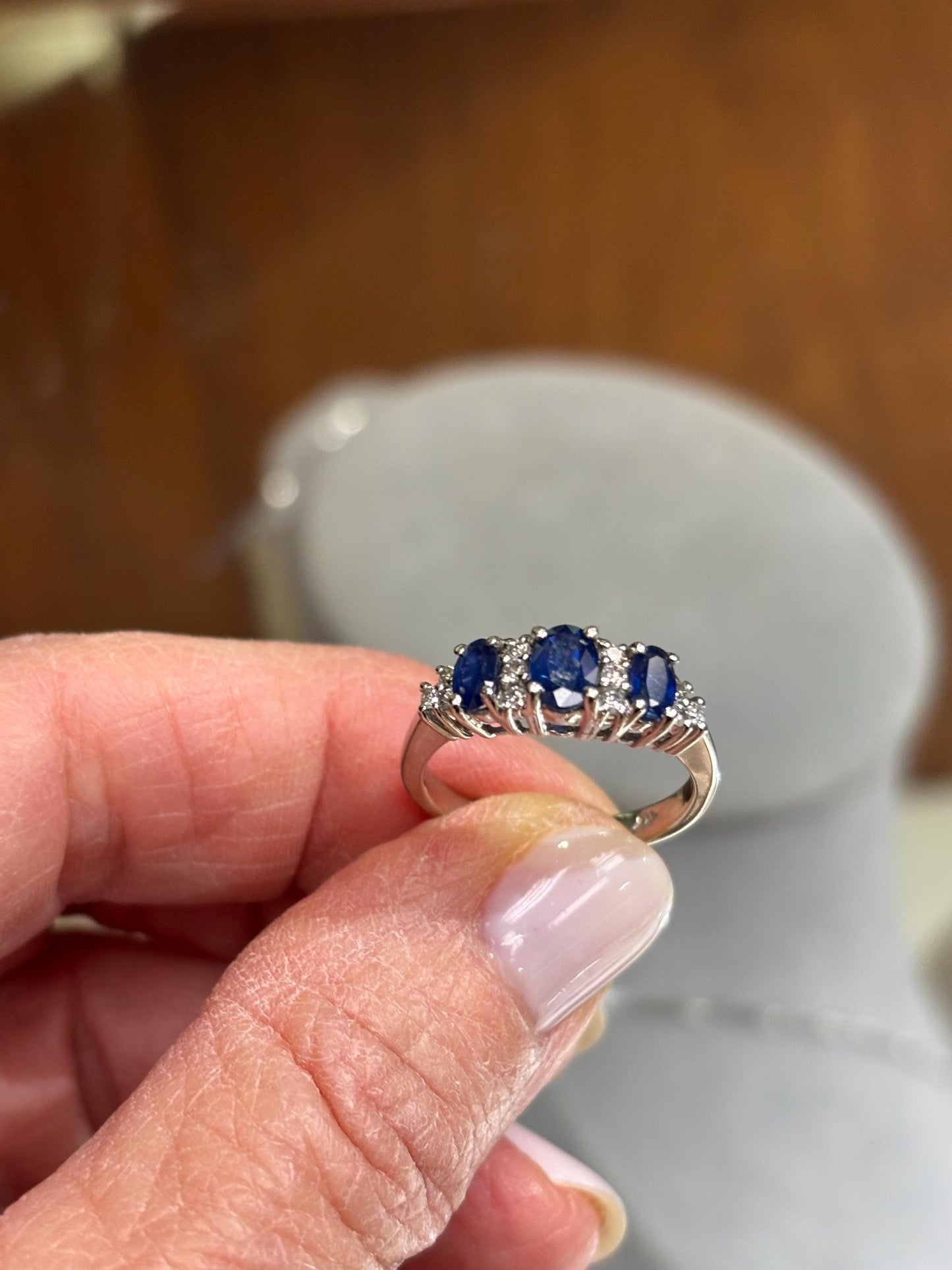 Vintage Sapphire & Diamond Band Ring in 14k White Gold