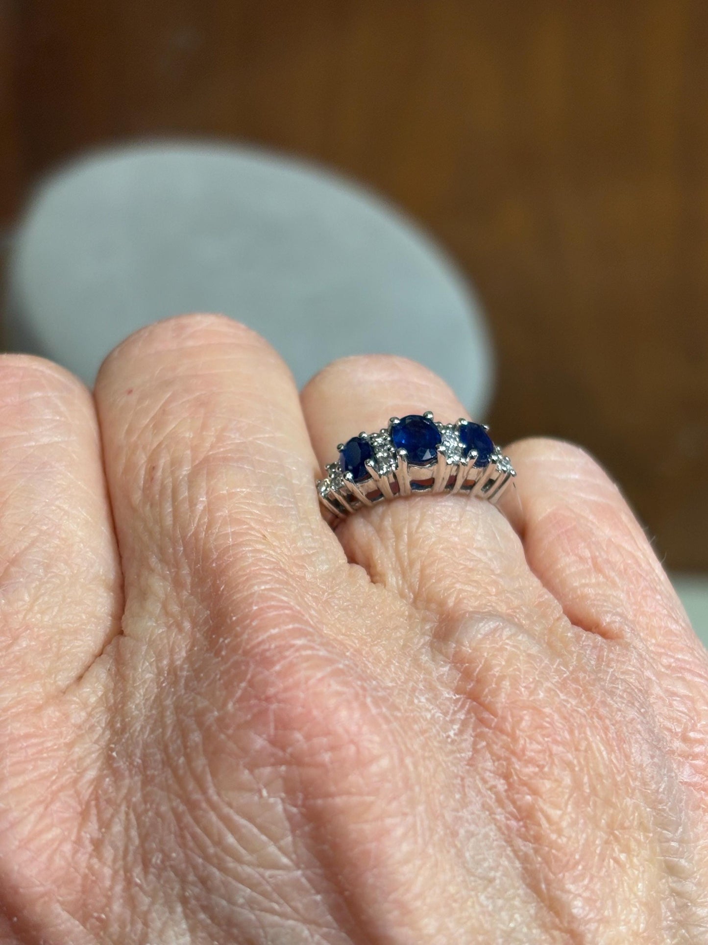 Vintage Sapphire & Diamond Band Ring in 14k White Gold