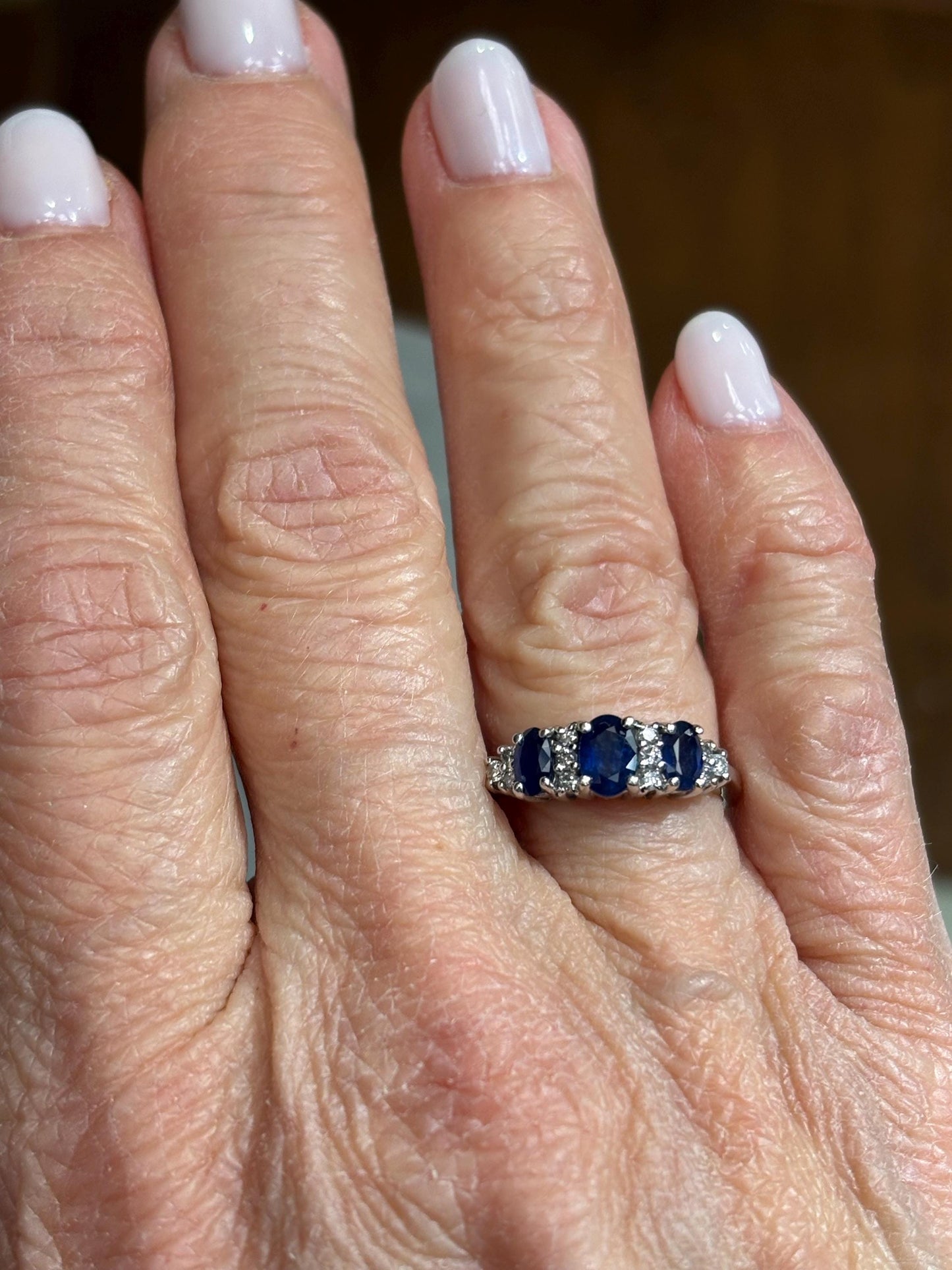 Vintage Sapphire & Diamond Band Ring in 14k White Gold