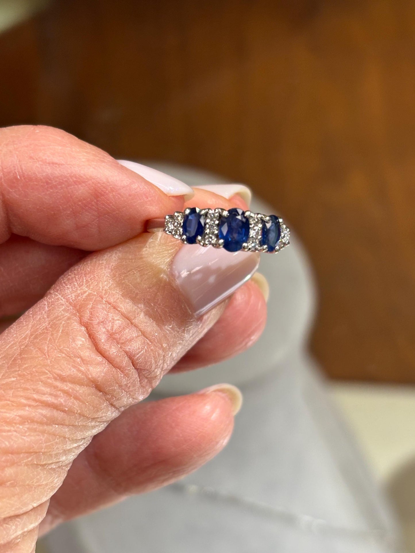 Vintage Sapphire & Diamond Band Ring in 14k White Gold
