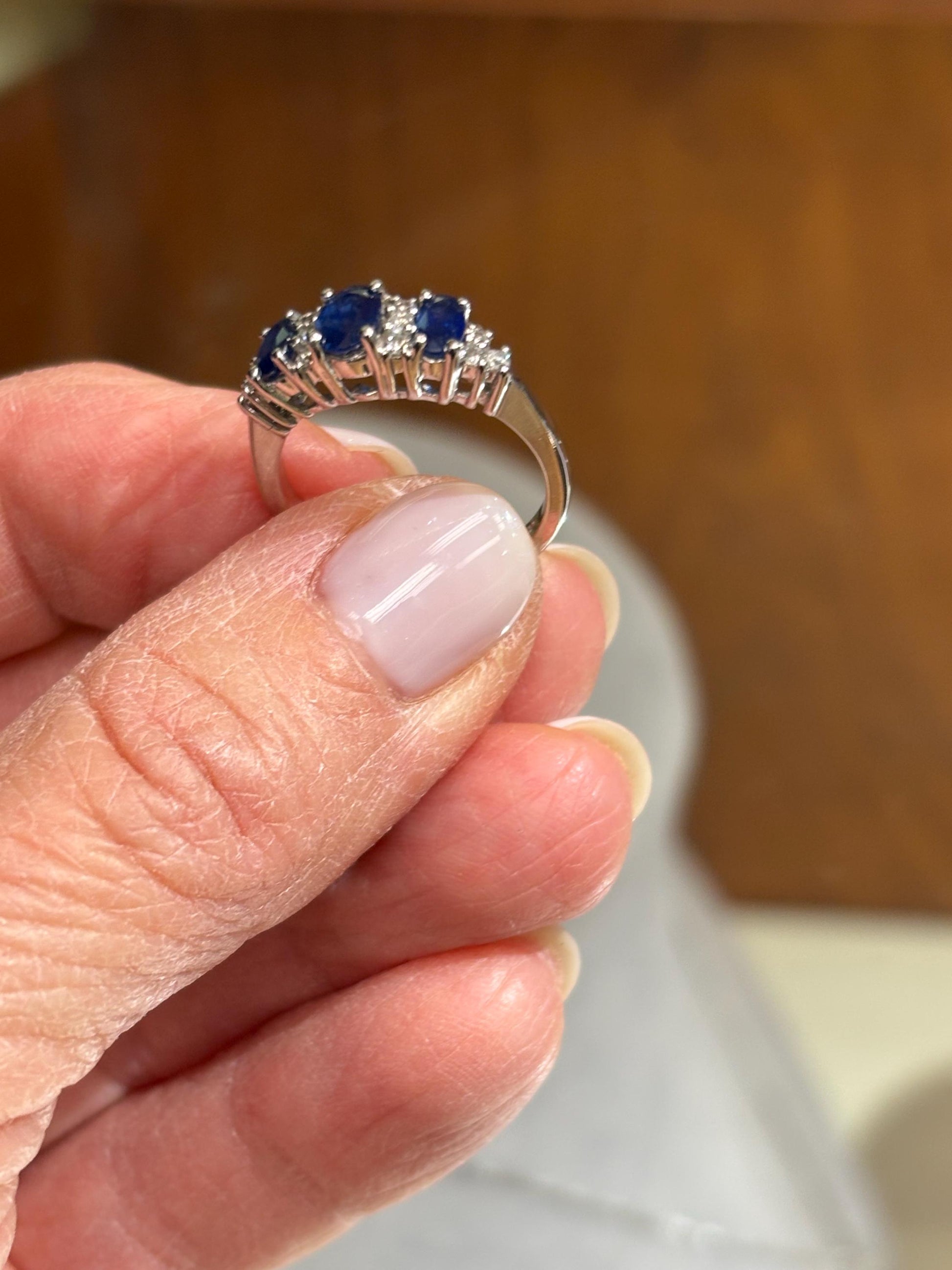 Vintage Sapphire & Diamond Band Ring in 14k White Gold