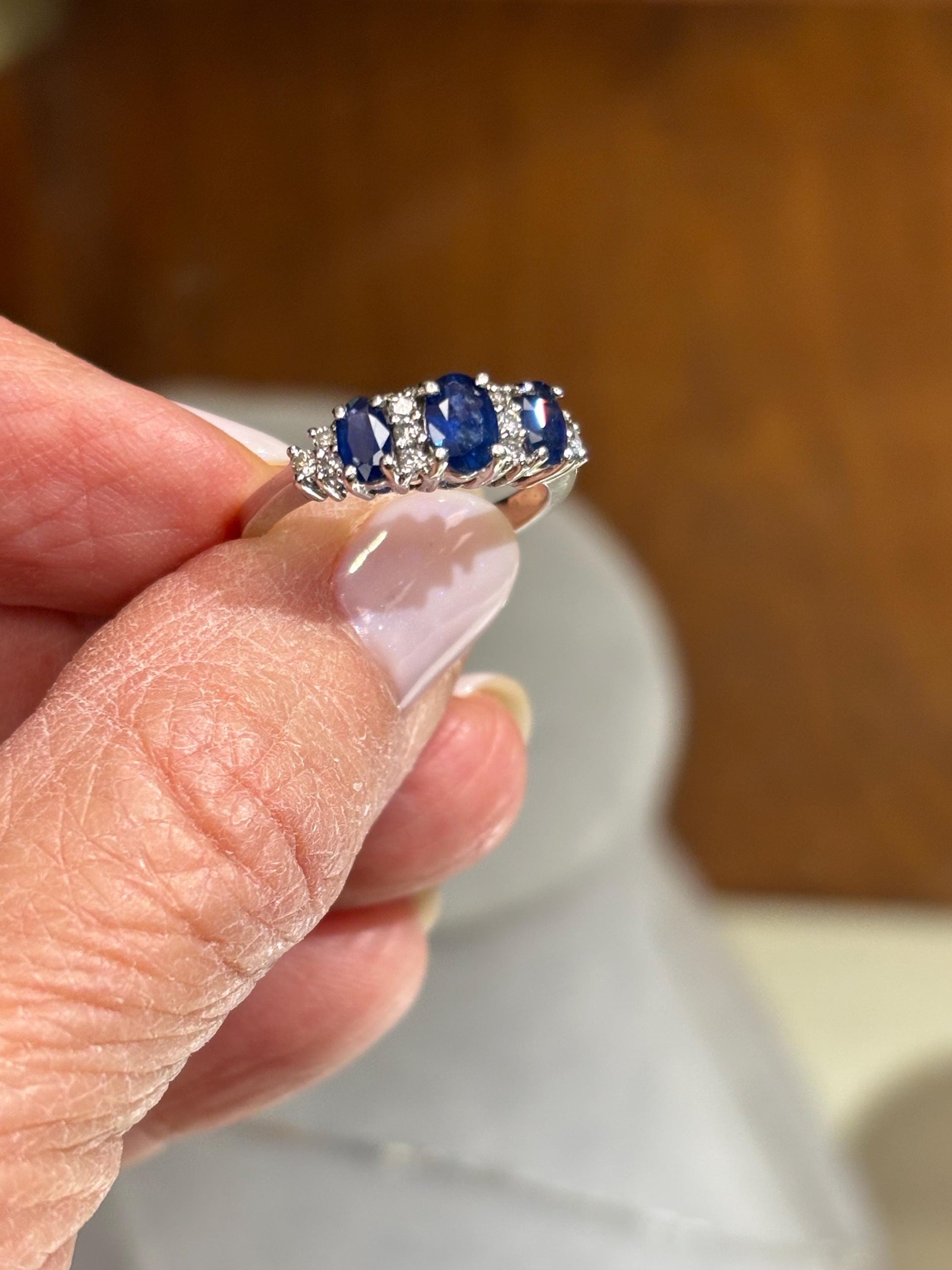 Vintage Sapphire & Diamond Band Ring in 14k White Gold