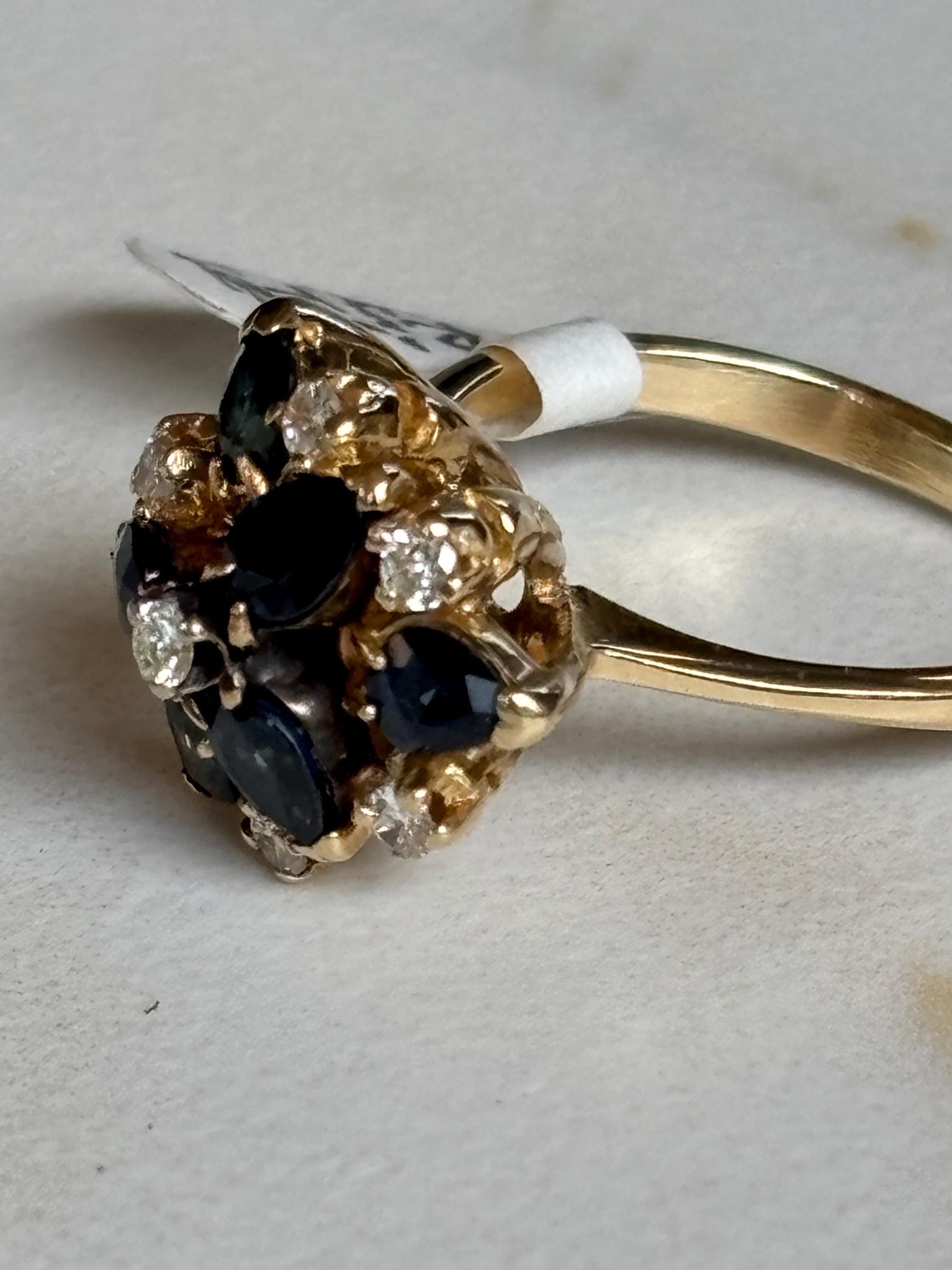Vintage Sapphire Diamond Cluster Ring 14K