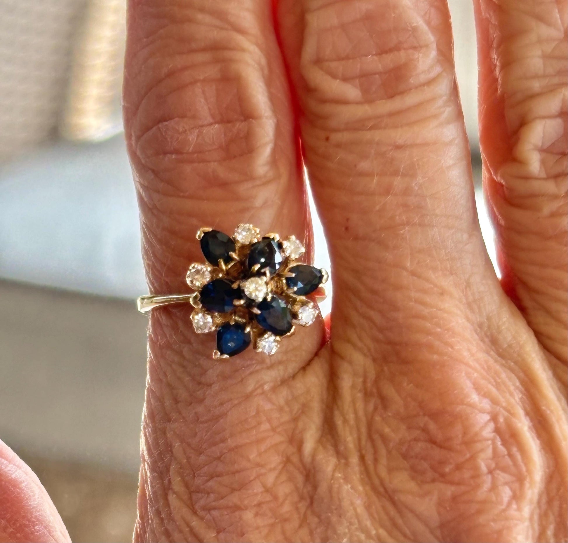 Vintage Sapphire Diamond Cluster Ring 14K