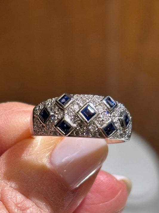 Vintage Sapphire Diamond Dome Ring 18k