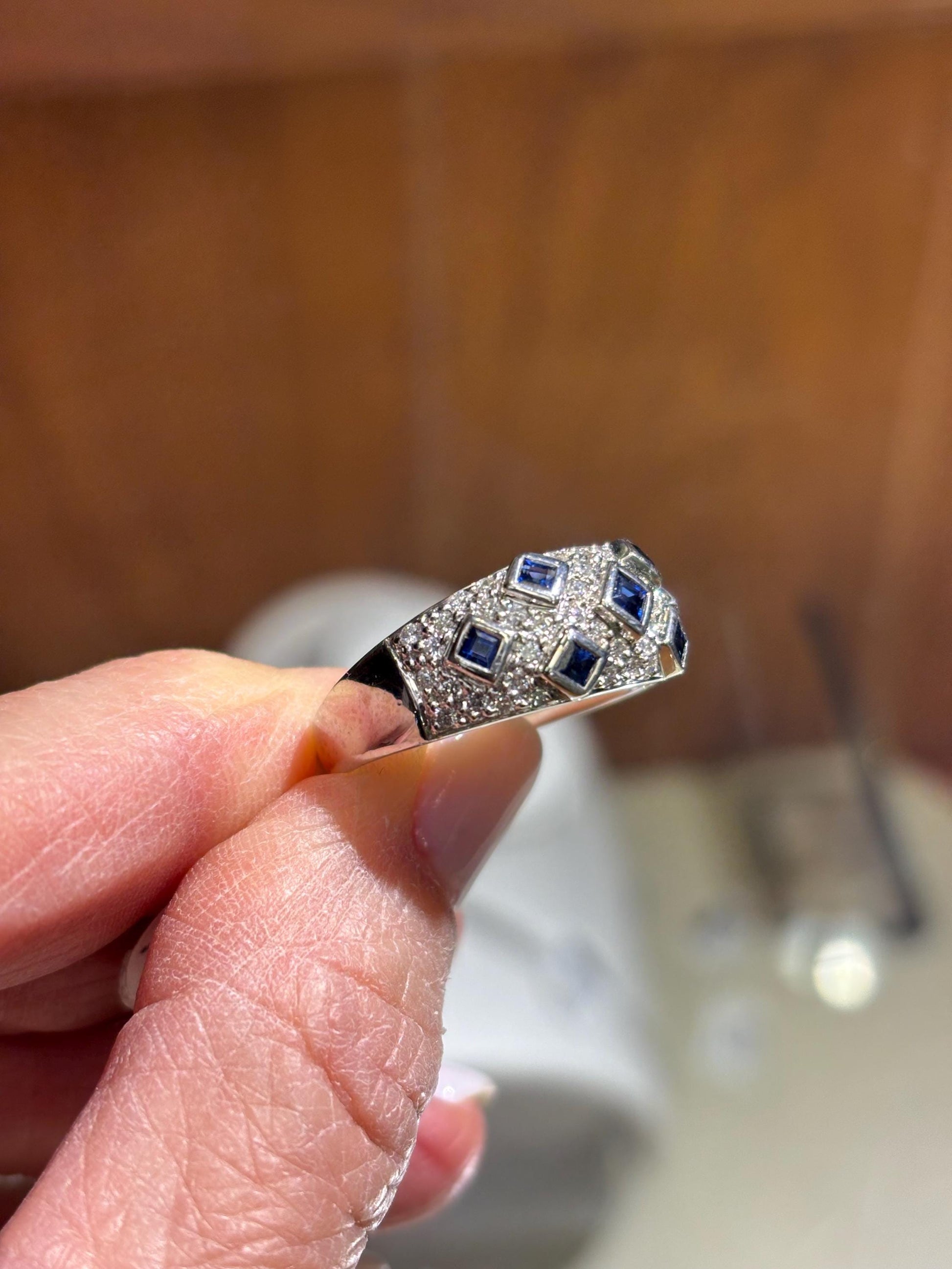 Vintage Sapphire Diamond Dome Ring 18k