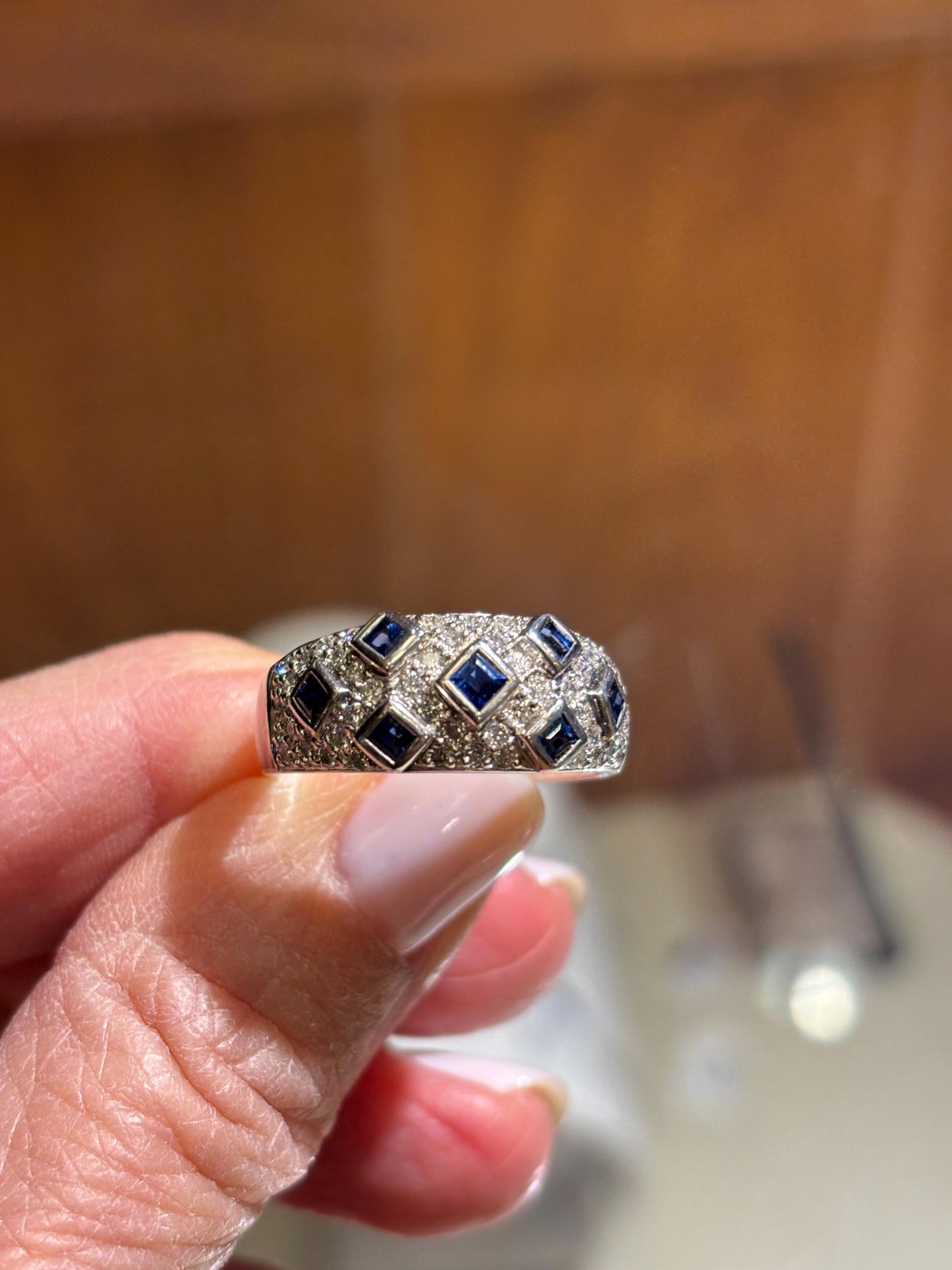 Vintage Sapphire Diamond Dome Ring 18k