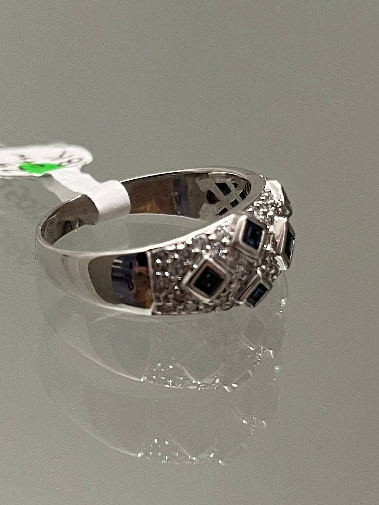 Vintage Sapphire Diamond Dome Ring 18k