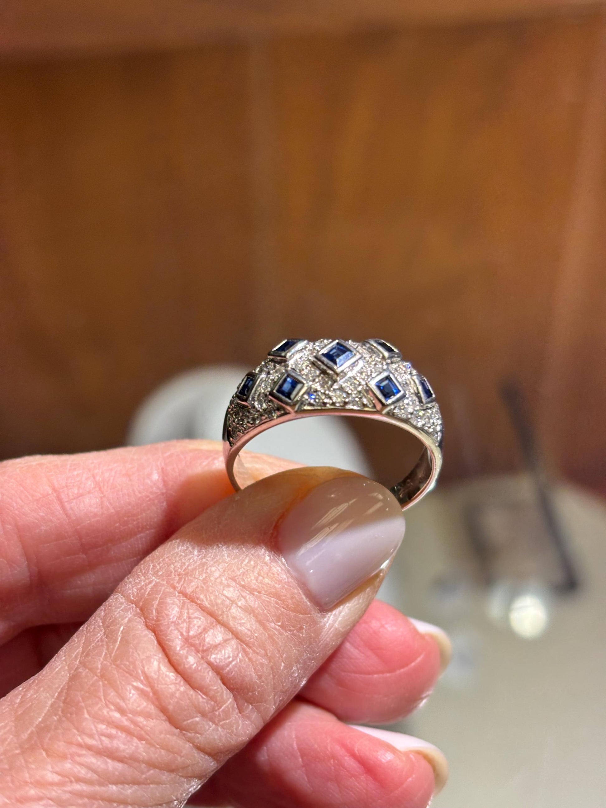 Vintage Sapphire Diamond Dome Ring 18k