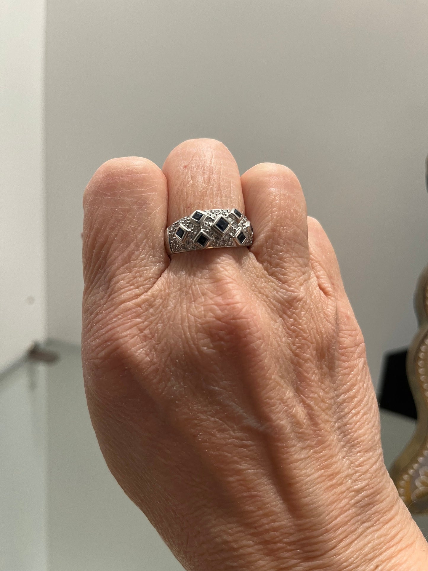 Vintage Sapphire Diamond Dome Ring 18k