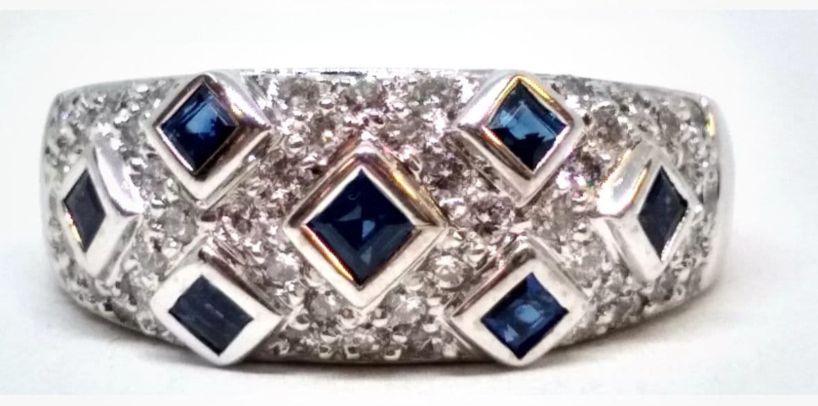 Vintage Sapphire Diamond Dome Ring 18k